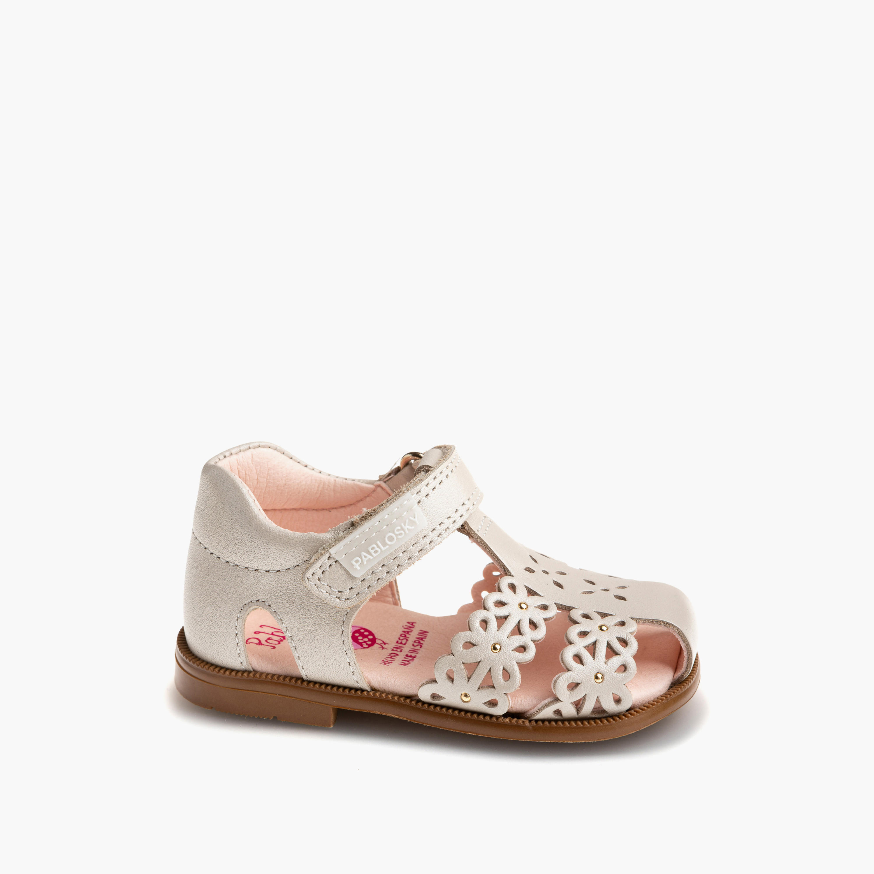 Pablosky Girls' Cutwork Detail Sandals with Hook and Loop Closure-baby-girls-shoes-sandals-image-1