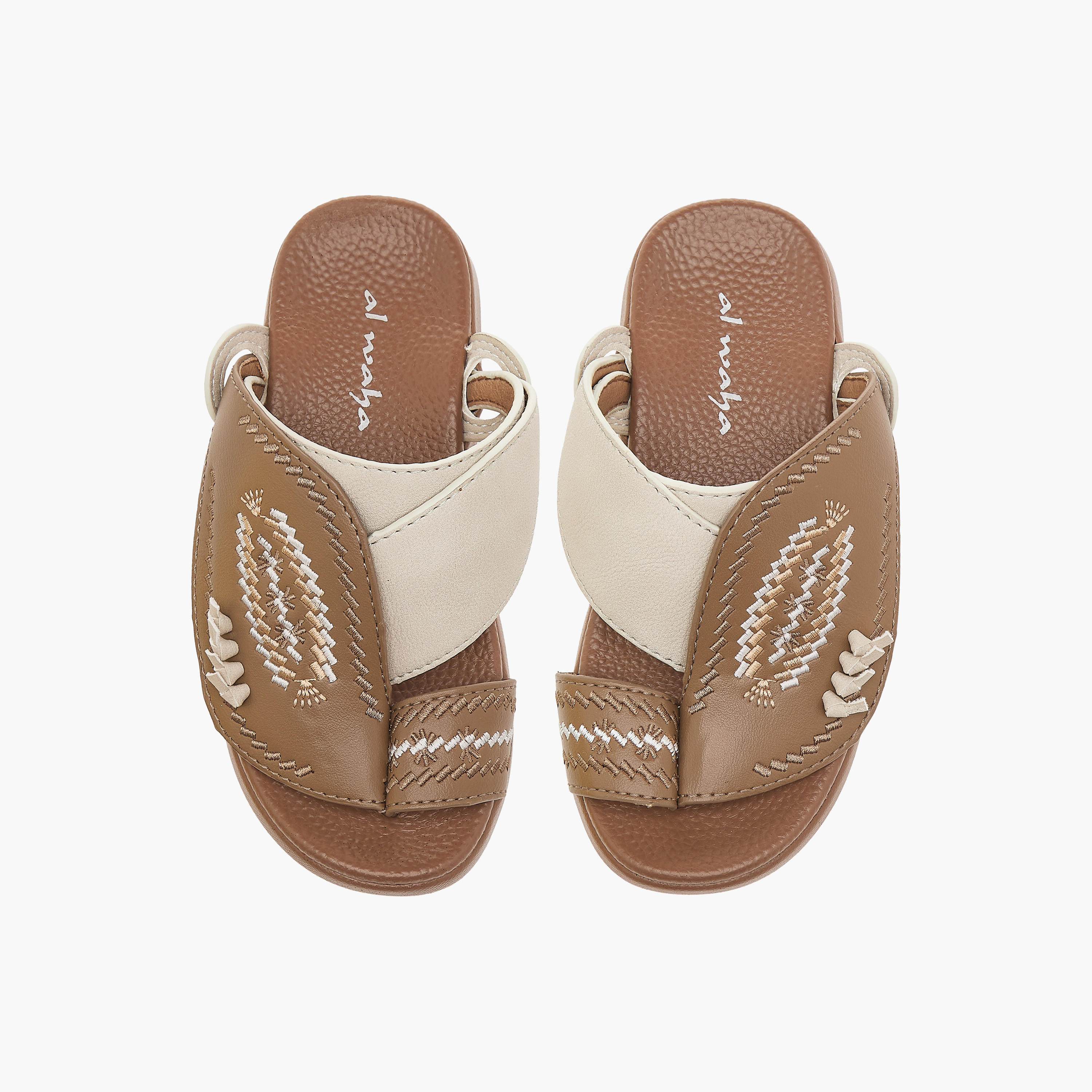 Al Waha Embroidered Slip-On Arabic Sandals with Toe Loop Detail-boys-shoes-sandals-image-1