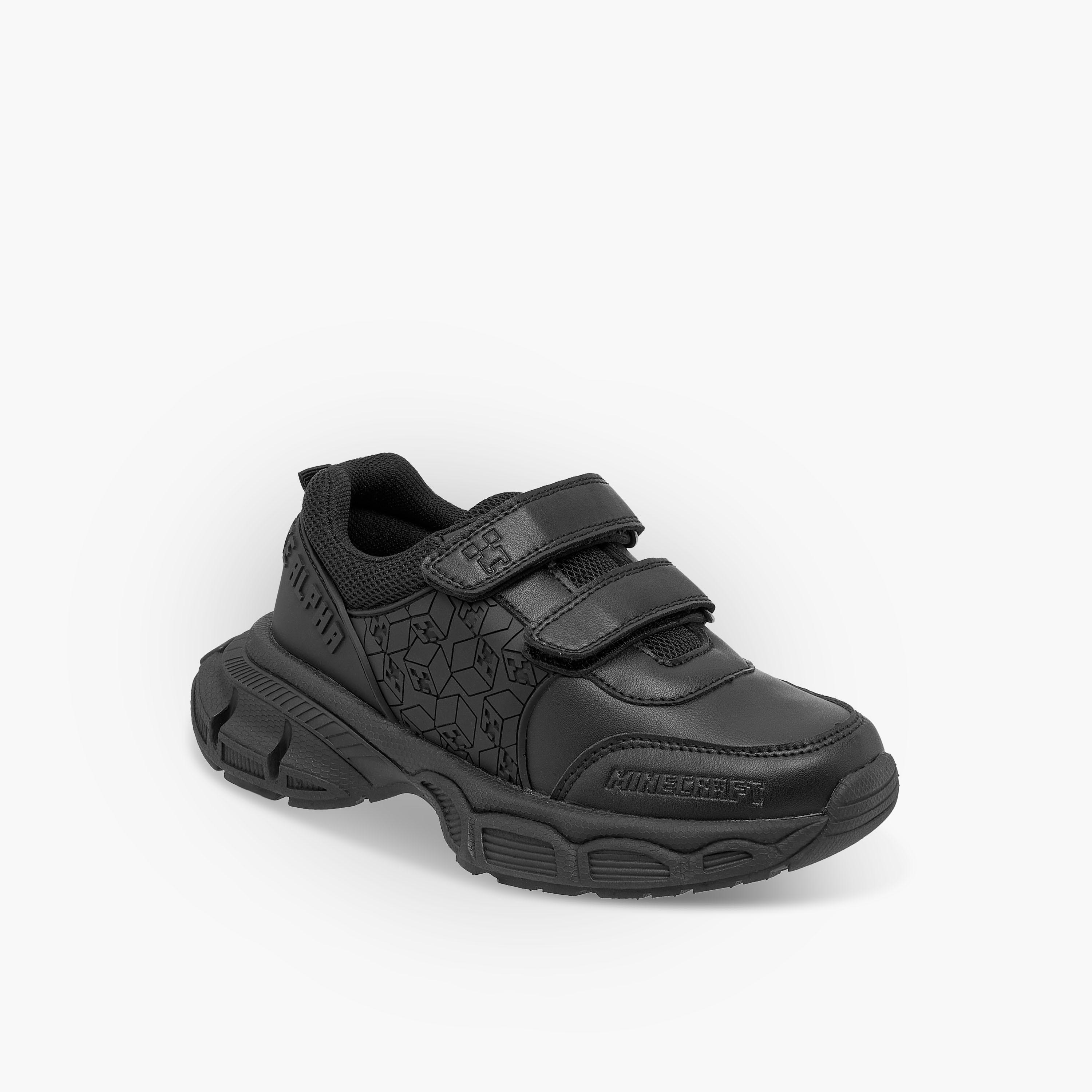 Minecraft Logo Embossed School Shoes with Hook and Loop Closure-girls-shoes-schoolshoes-image-2