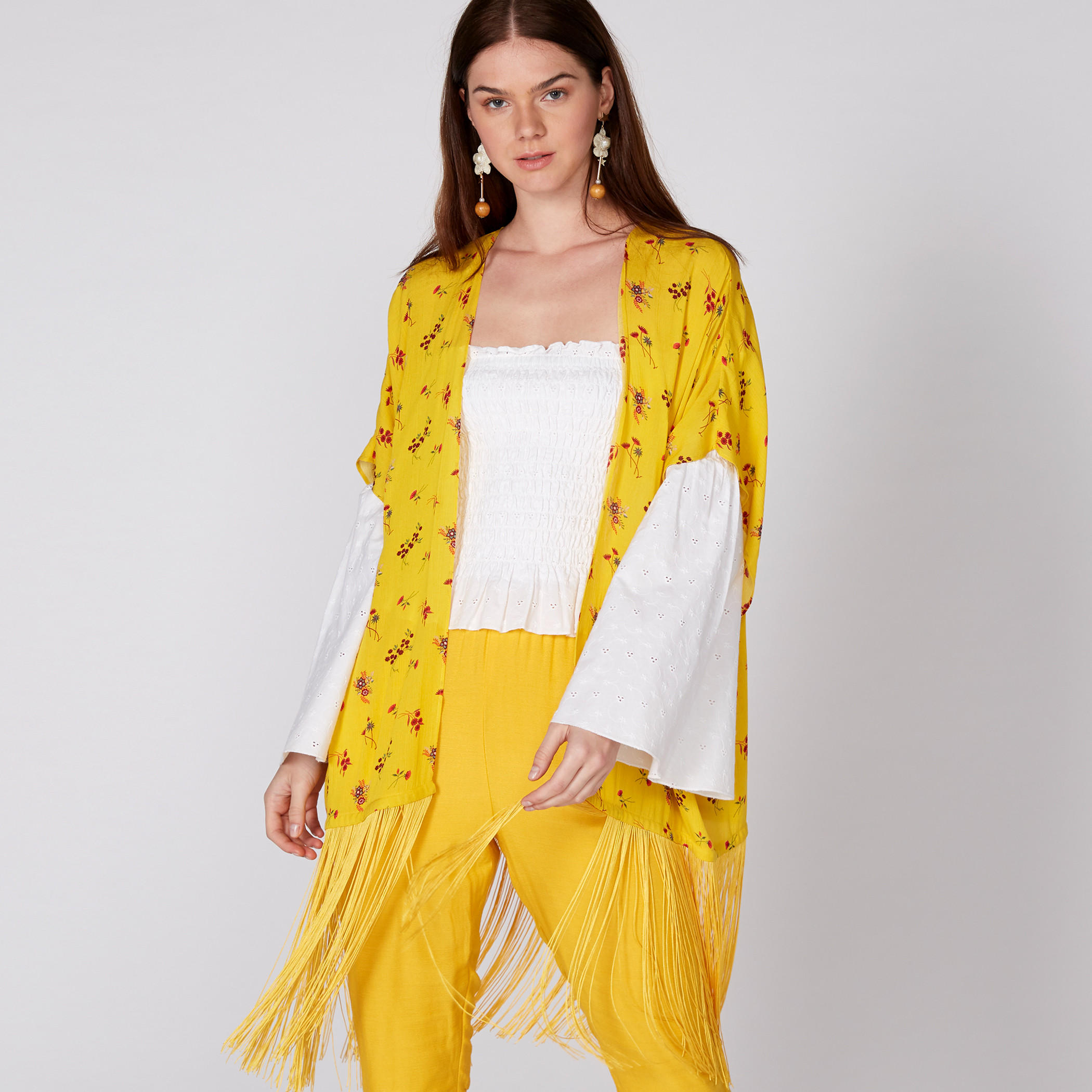 Printed Open Front Long Line Shrug with Fringes-women-winterwear-cardigansandjumpers-cardigans-image-1