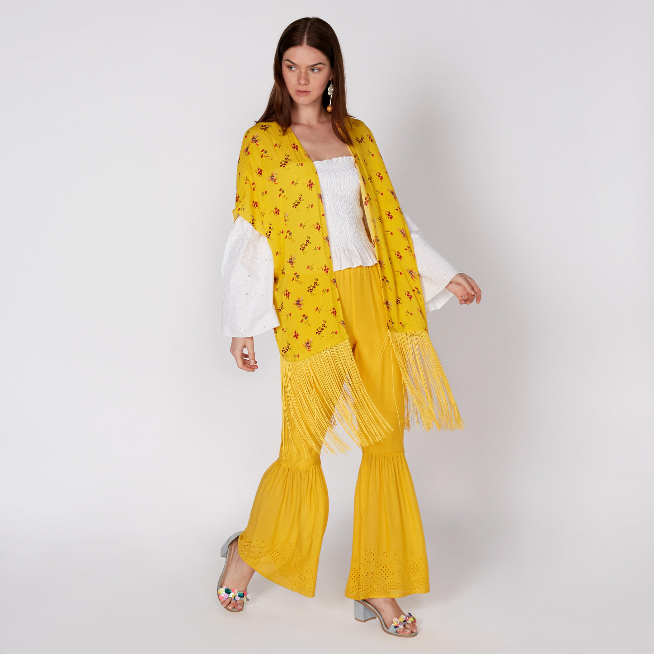 Printed Open Front Long Line Shrug with Fringes-women-winterwear-cardigansandjumpers-cardigans-image-2