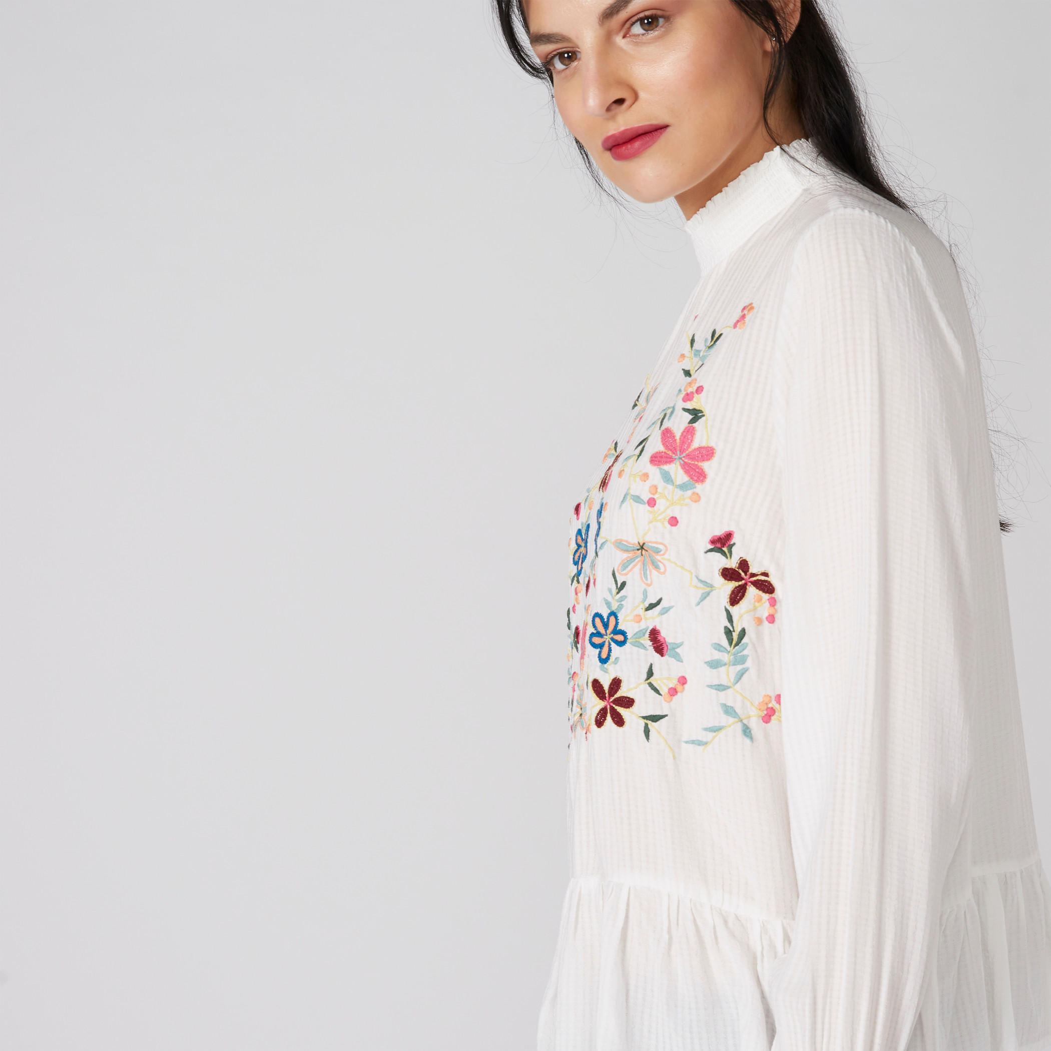 Embroidered Peplum Top with High Neck and Long Sleeves-women-clothing-shirtsandblouses-blouses-image-1