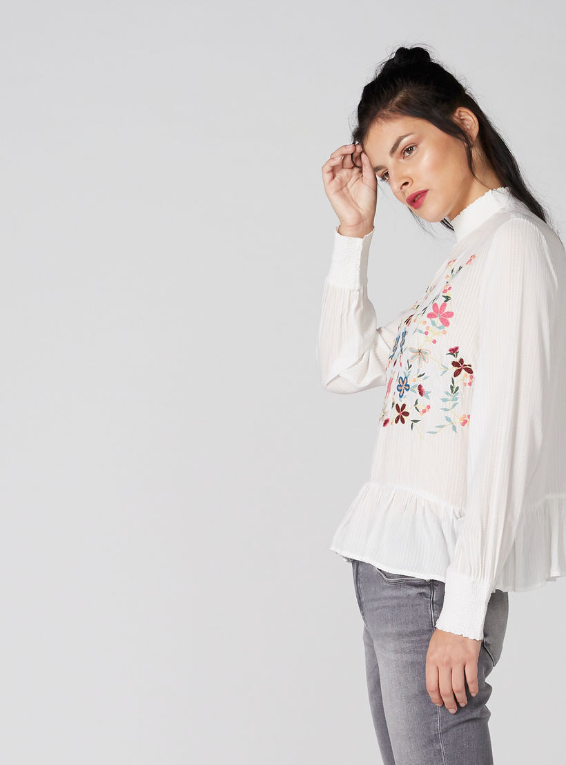 Embroidered Peplum Top with High Neck and Long Sleeves-women-clothing-shirtsandblouses-blouses-image-3