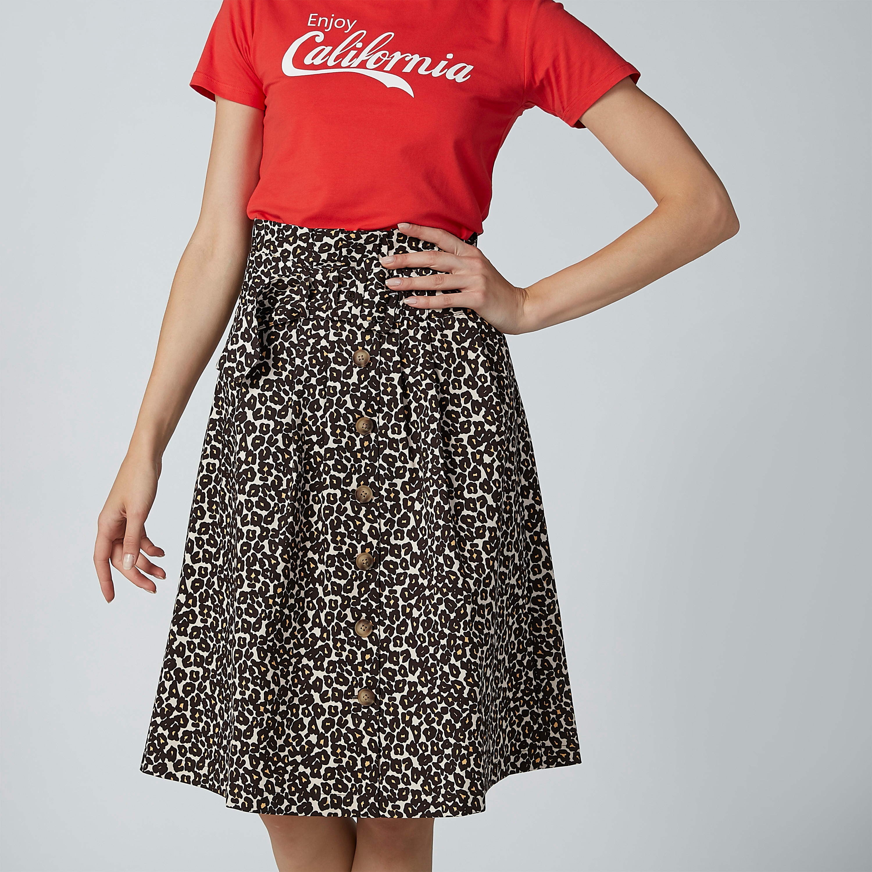تنورة إيه لاين متوسطة الطول بأربطة وطبعات حيوانات-women-clothing-bottoms-skirts-image-1