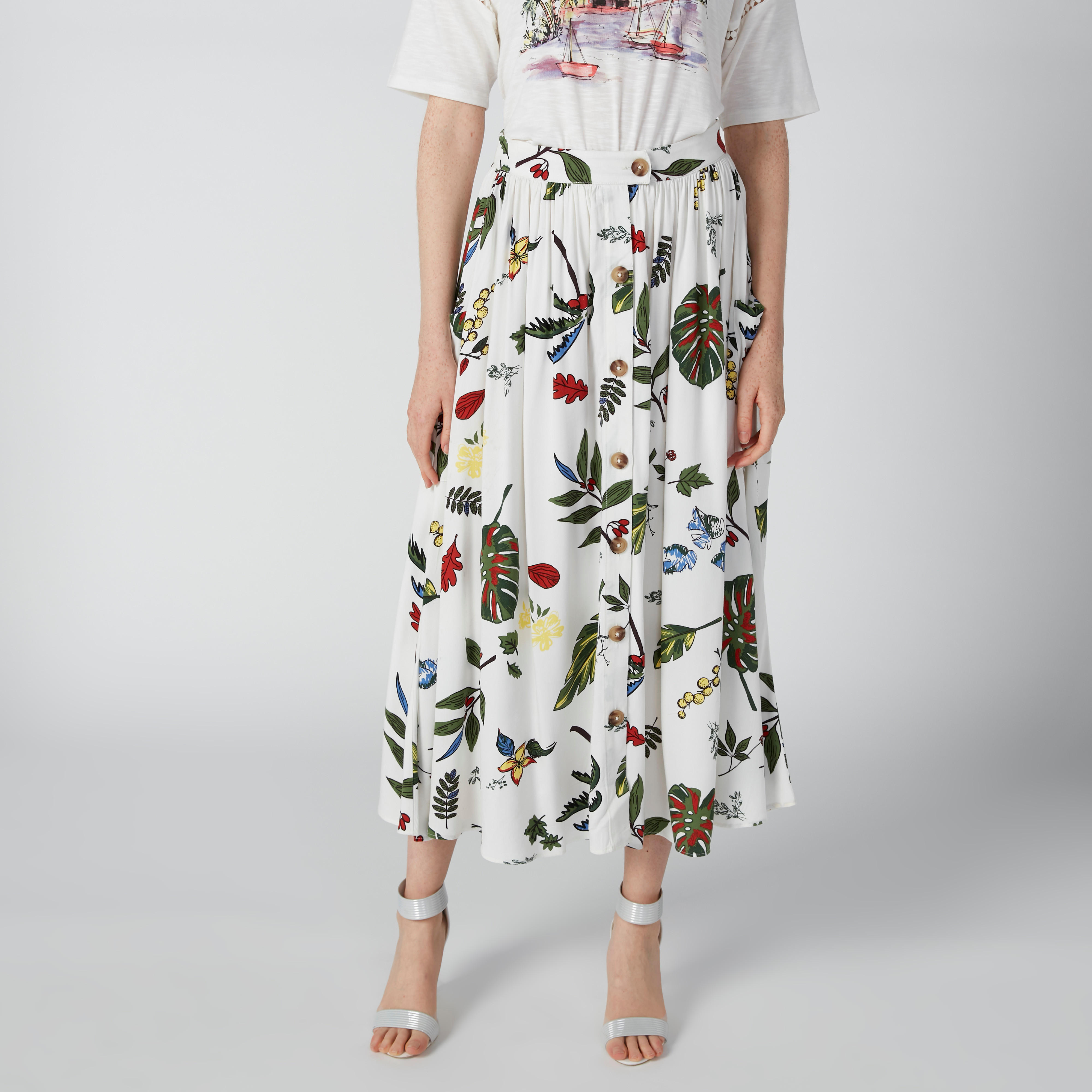 Floral Printed Midi Skirt with Button Closure-women-clothing-bottoms-skirts-image-2