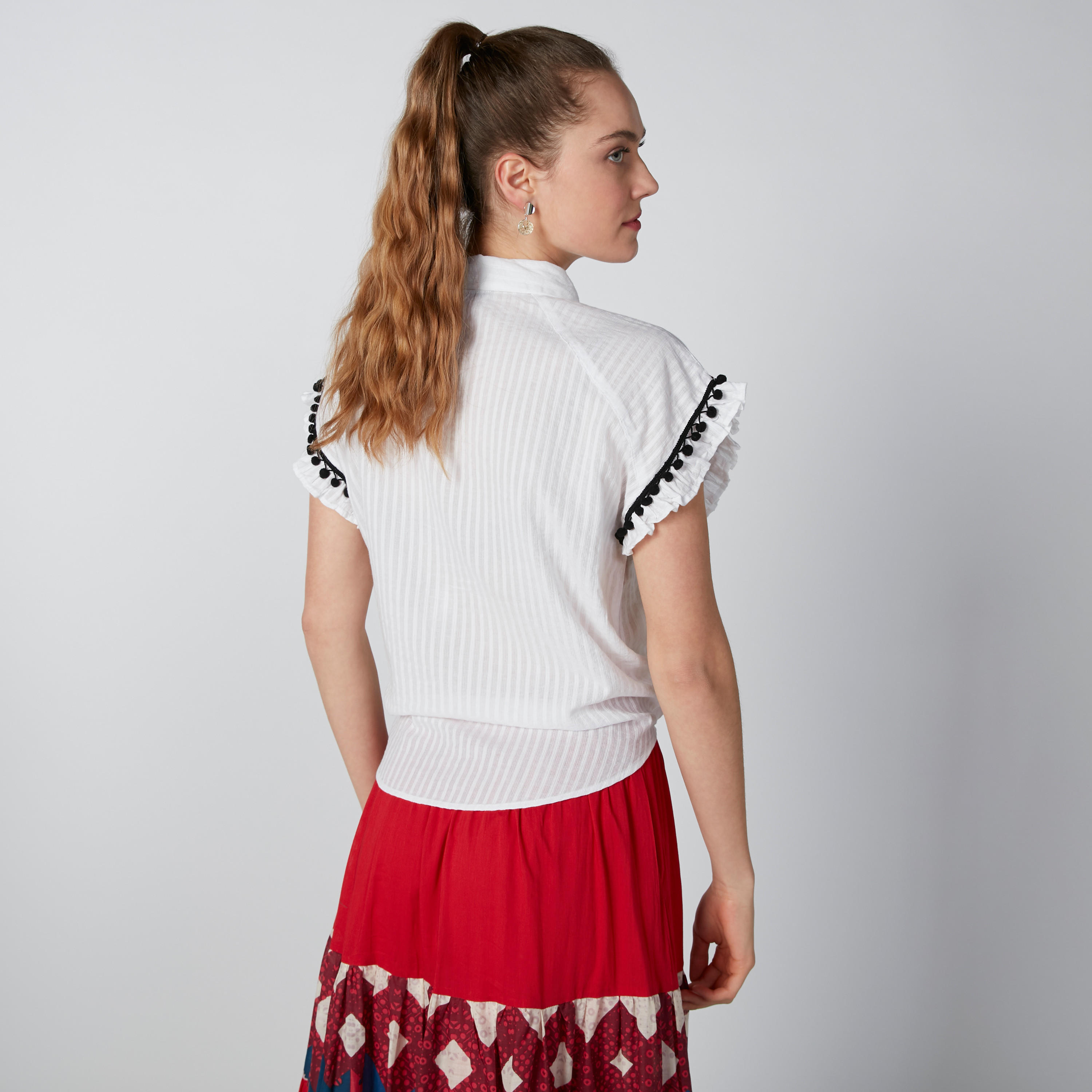 Striped Shirt with Front Knot Detail and Pom-Poms-women-clothing-shirtsandblouses-shirts-image-3