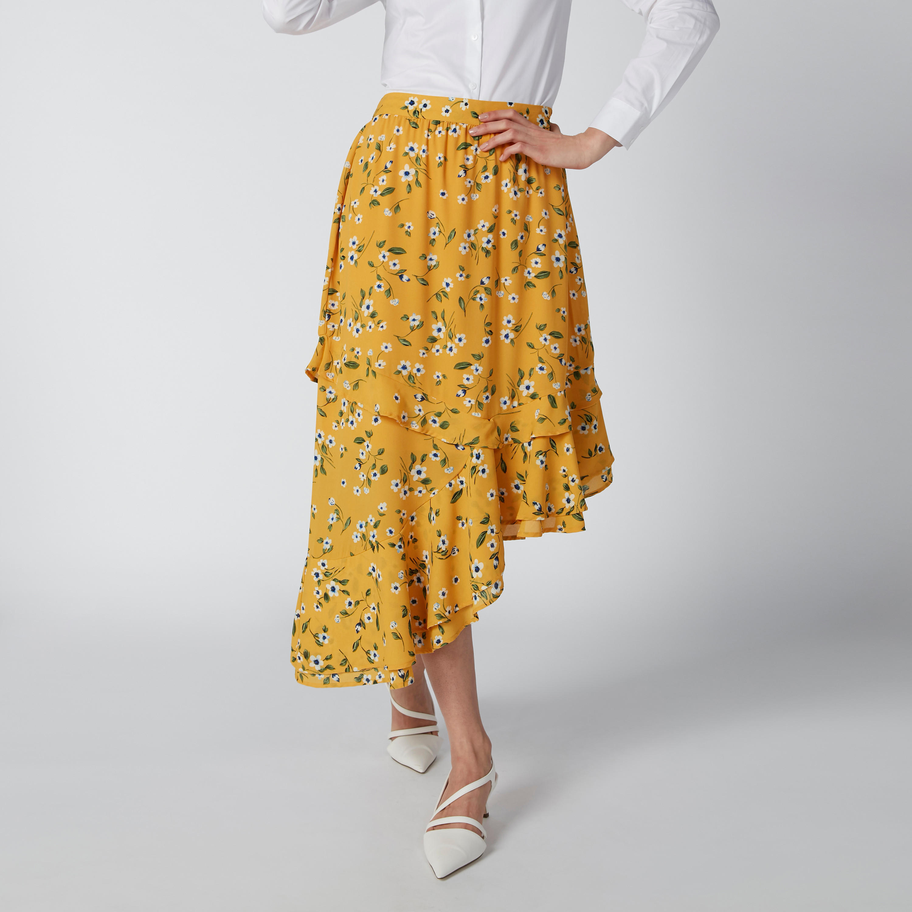 تنورة متوسطة الطول بحوّاف غير مستوية وطبعات أزهار-women-clothing-bottoms-skirts-image-1