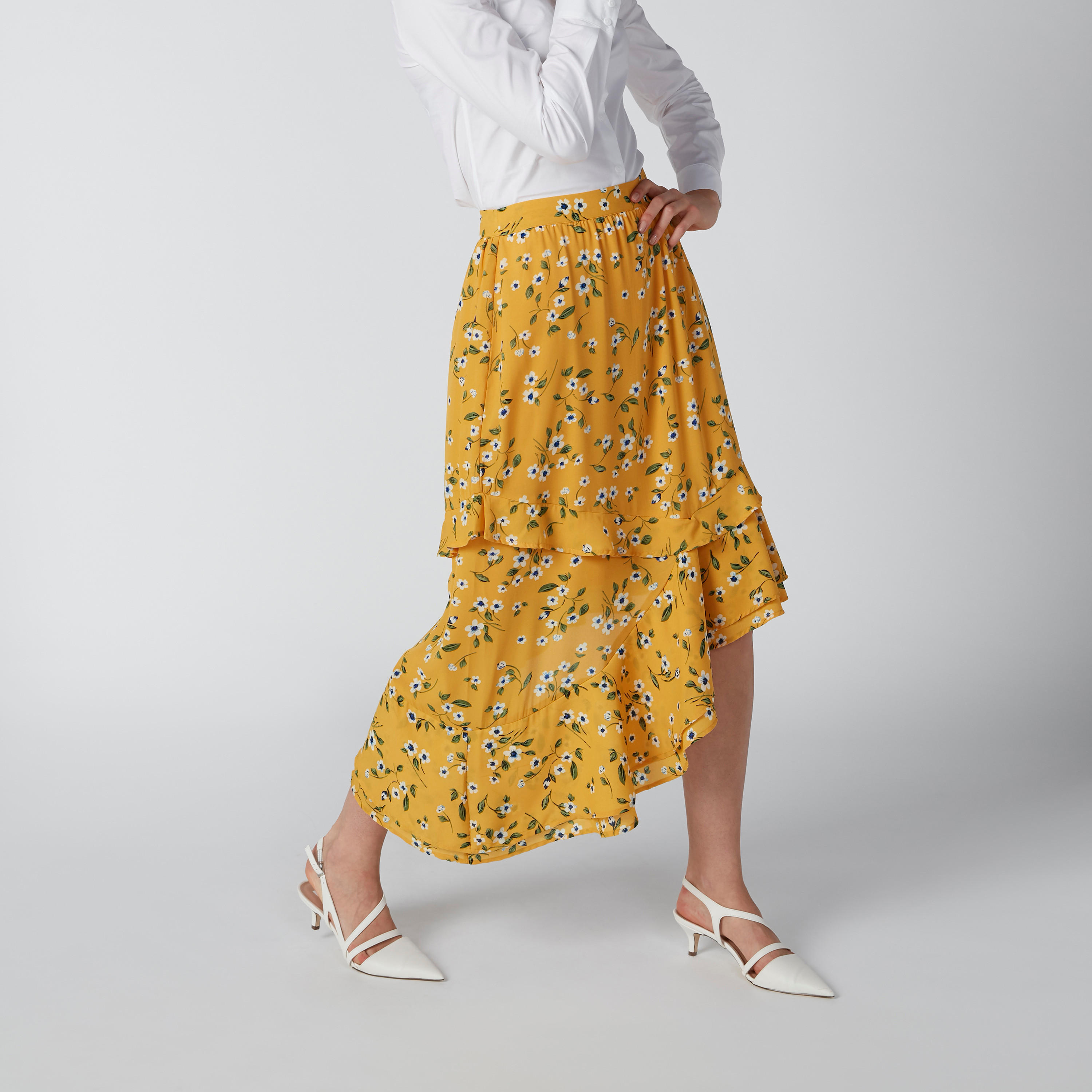 تنورة متوسطة الطول بحوّاف غير مستوية وطبعات أزهار-women-clothing-bottoms-skirts-image-3