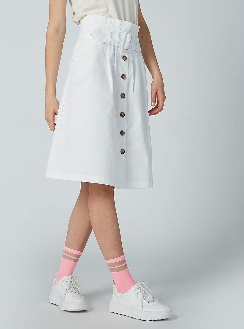 تنورة سادة إيه لاين متوسطة الطول بأزرار وخصر بيبرباج-women-clothing-bottoms-skirts-image-2