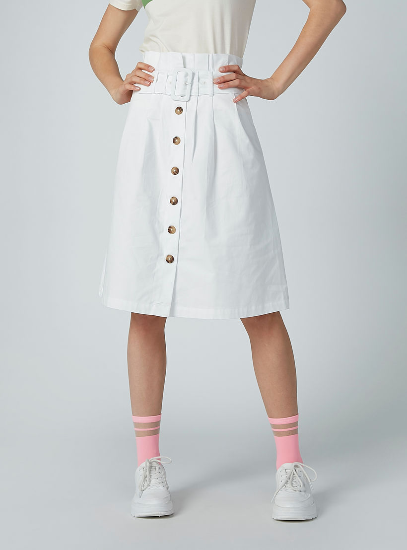 تنورة سادة إيه لاين متوسطة الطول بأزرار وخصر بيبرباج-women-clothing-bottoms-skirts-image-3