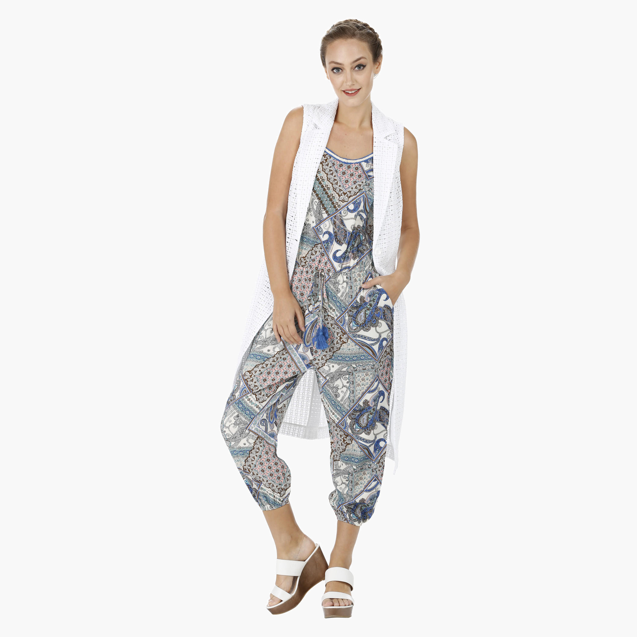 Sleeveless Long Jacket with Schiffli Work-women-clothing-cardigansandjumpers-jumpers-image-1