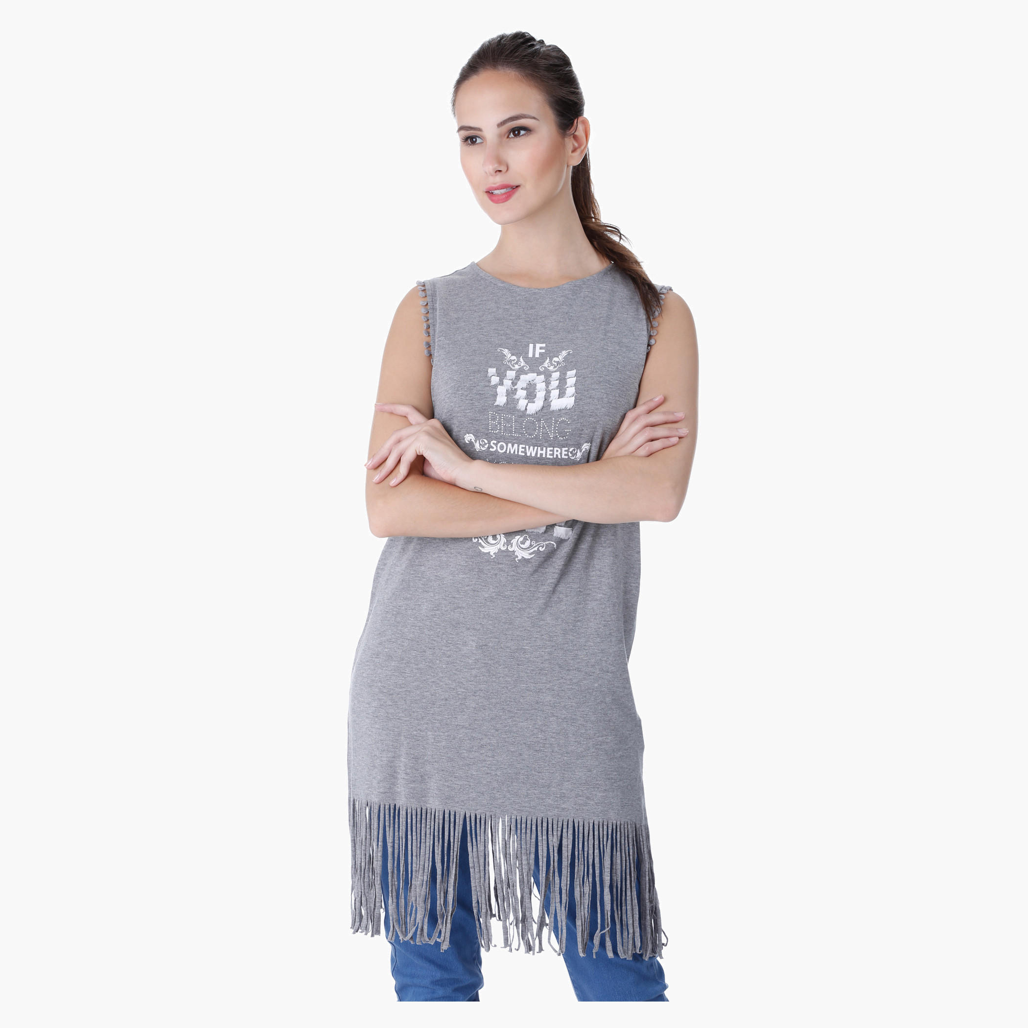 Printed Top with Fringe Embellishment-women-clothing-tshirts-image-1
