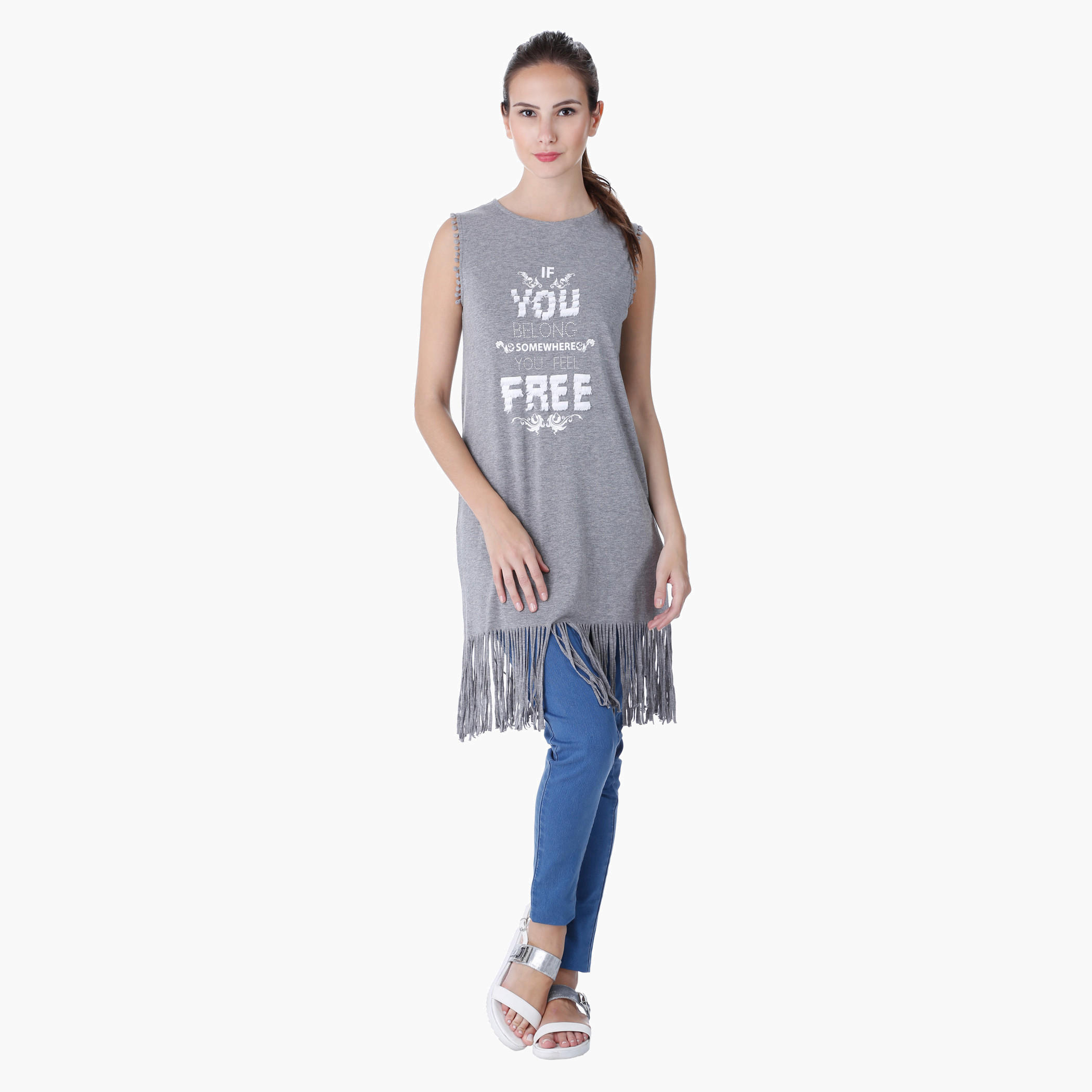 Printed Top with Fringe Embellishment-women-clothing-tshirts-image-5