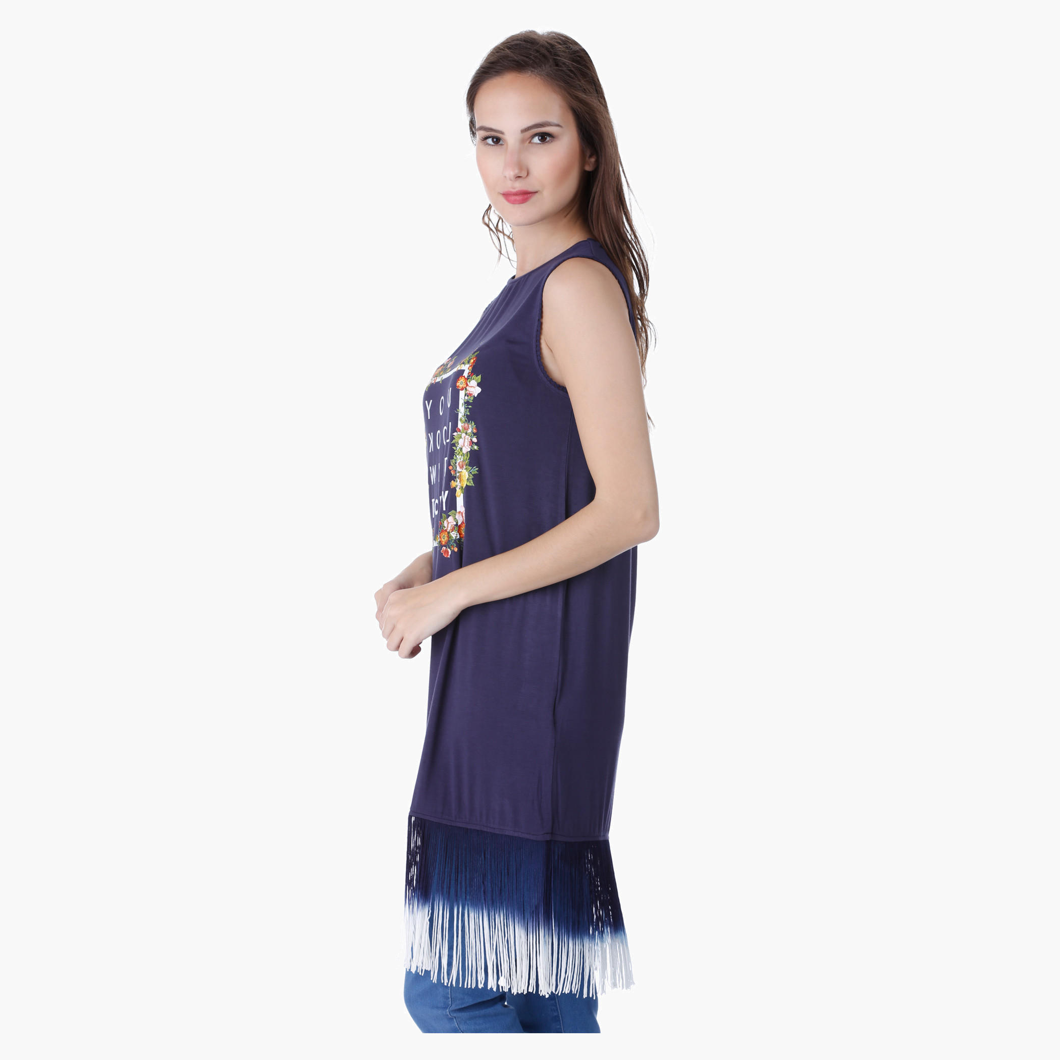 Printed Top with Fringe Embellishment-women-clothing-tshirts-image-3