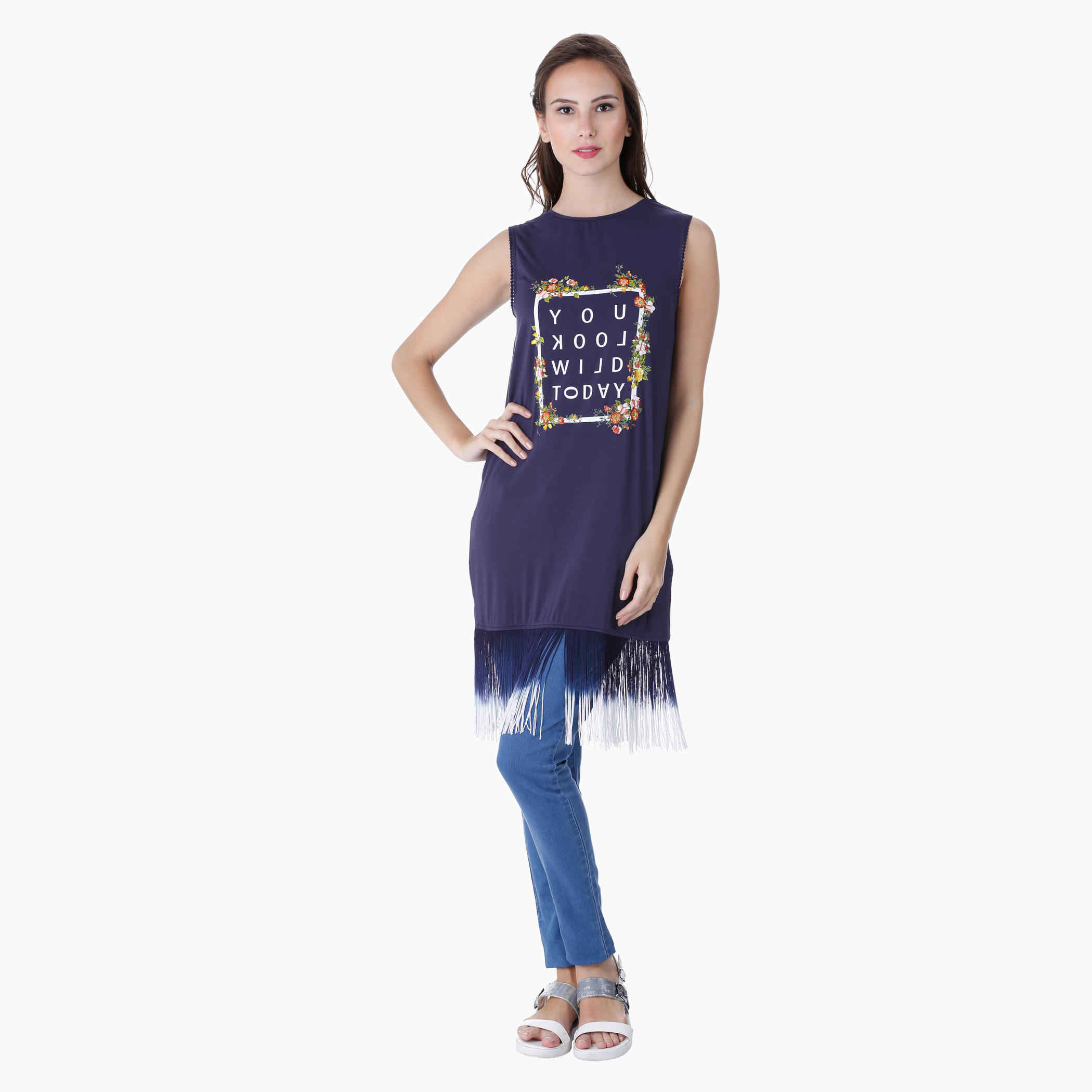 Printed Top with Fringe Embellishment-women-clothing-tshirts-image-5