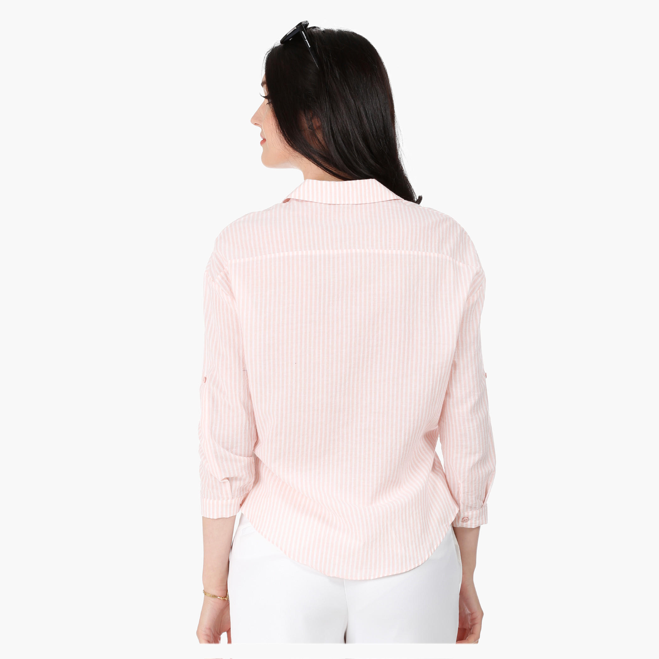 Tie-Up Cotton Shirt with 3/4 Sleeves in Regular Fit-women-clothing-shirtsandblouses-blouses-image-2