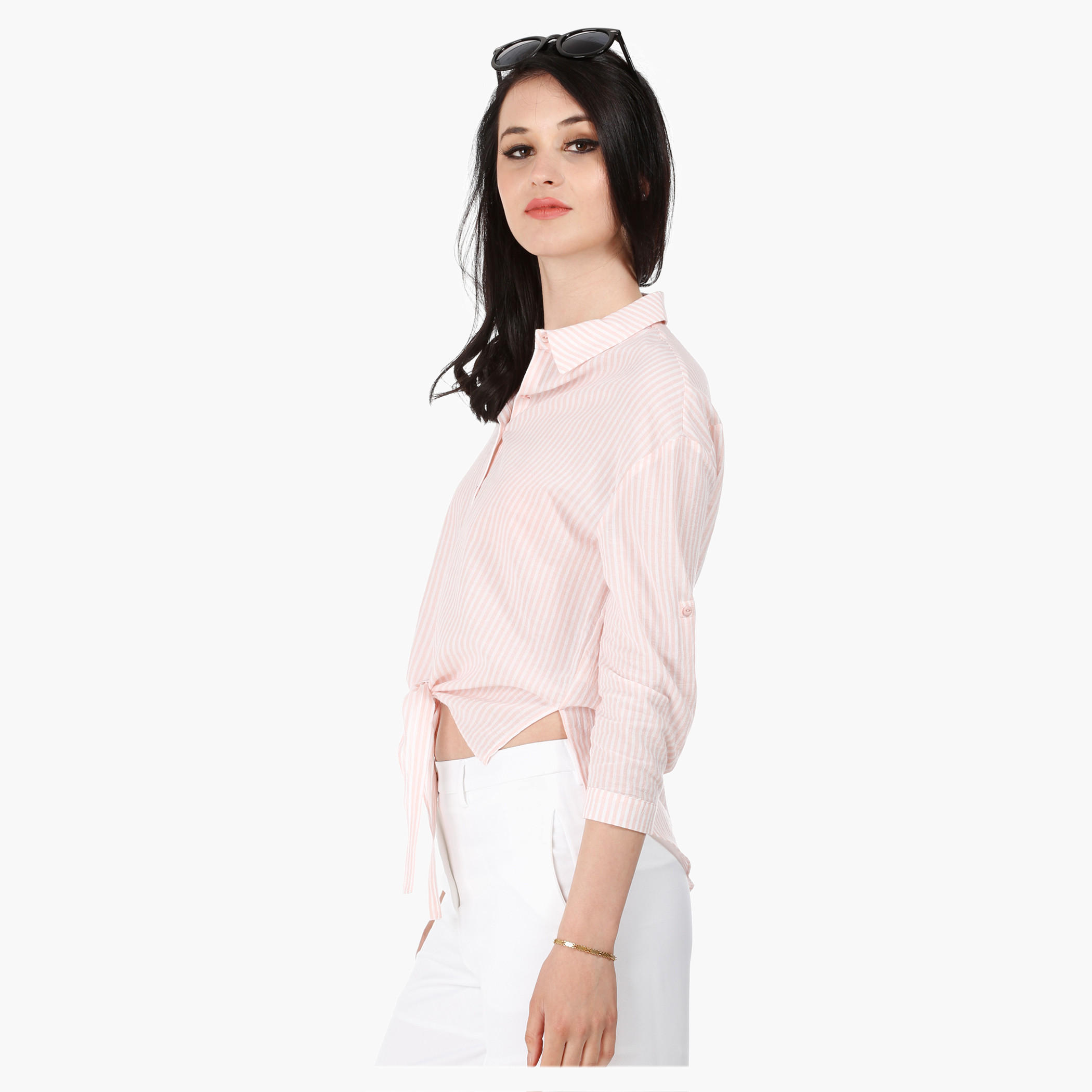 Tie-Up Cotton Shirt with 3/4 Sleeves in Regular Fit-women-clothing-shirtsandblouses-blouses-image-3