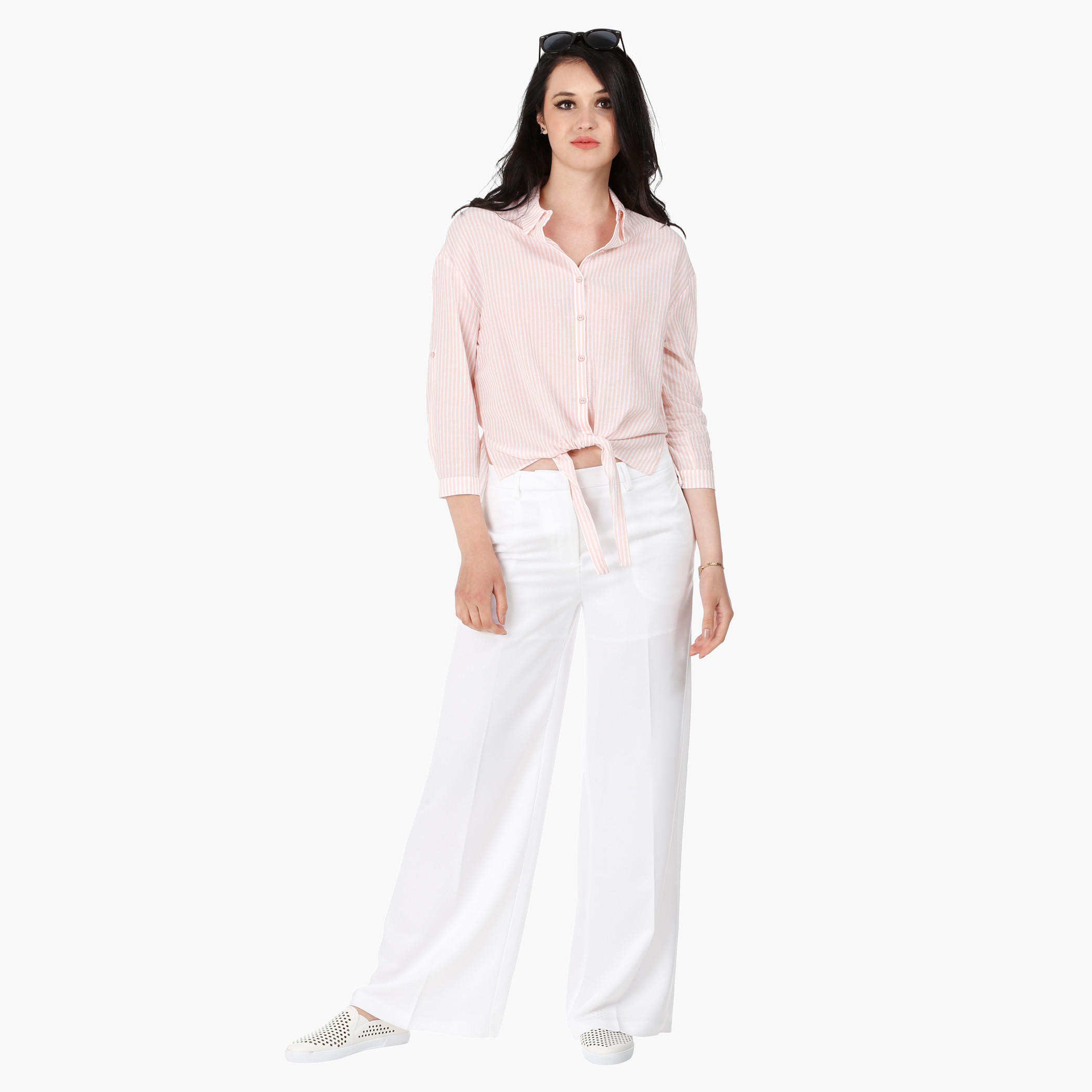 Tie-Up Cotton Shirt with 3/4 Sleeves in Regular Fit-women-clothing-shirtsandblouses-blouses-image-5
