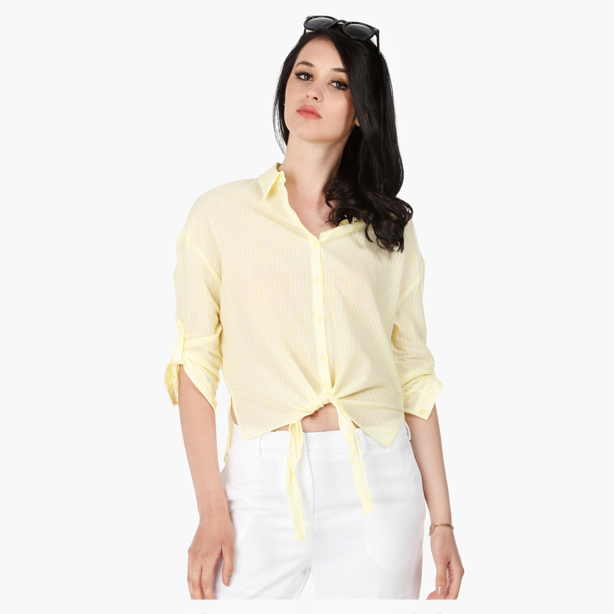 Tie-Up Cotton Shirt with 3/4 Sleeves in Regular Fit-women-clothing-shirtsandblouses-blouses-image-6
