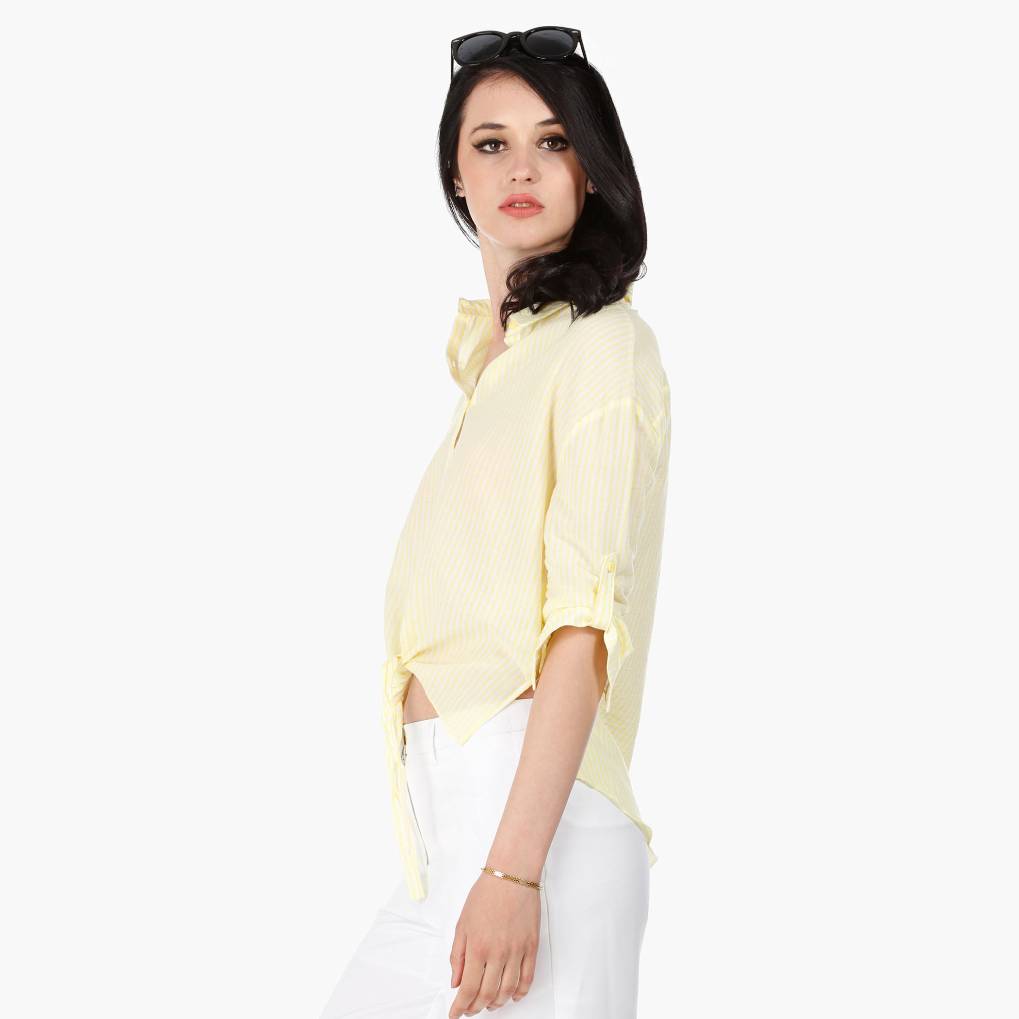 Tie-Up Cotton Shirt with 3/4 Sleeves in Regular Fit-women-clothing-shirtsandblouses-blouses-image-8