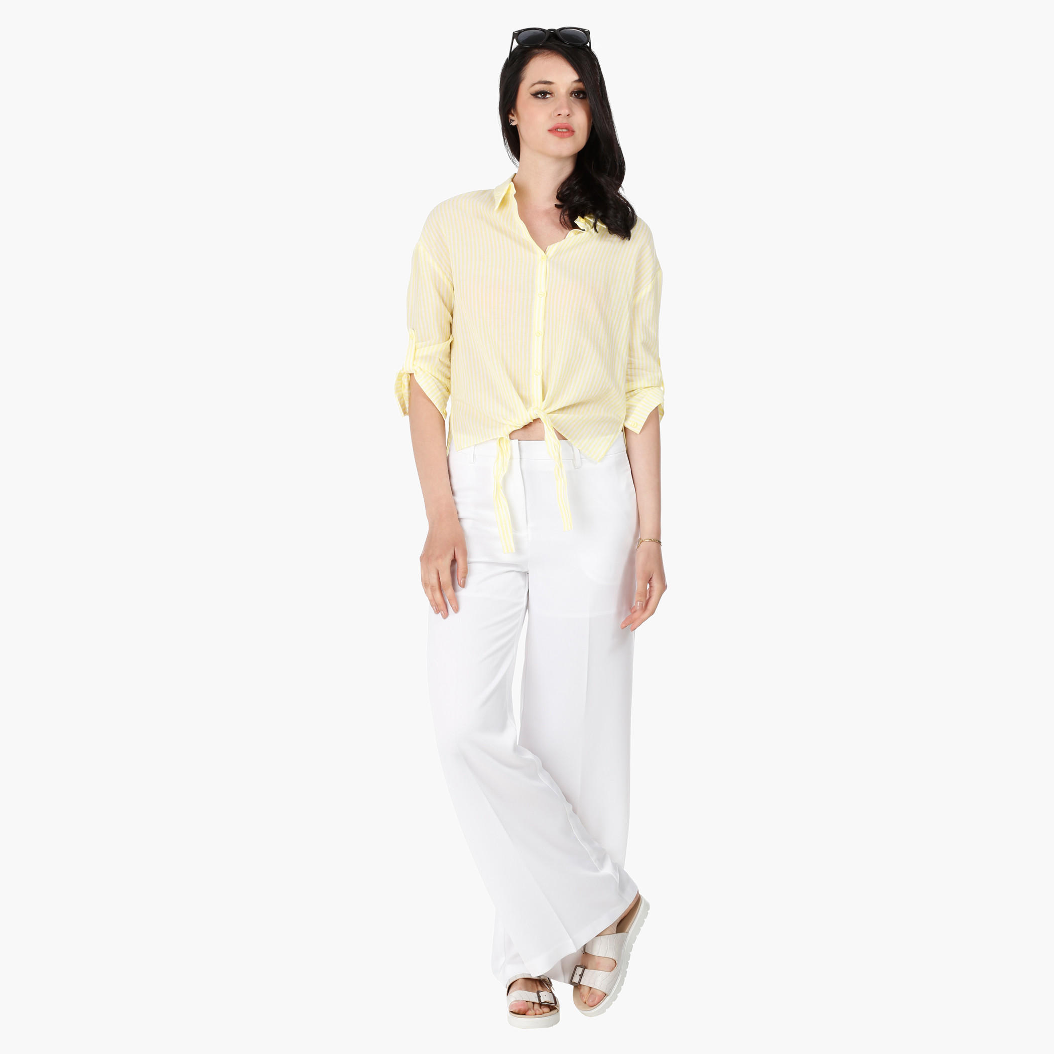 Tie-Up Cotton Shirt with 3/4 Sleeves in Regular Fit-women-clothing-shirtsandblouses-blouses-image-10