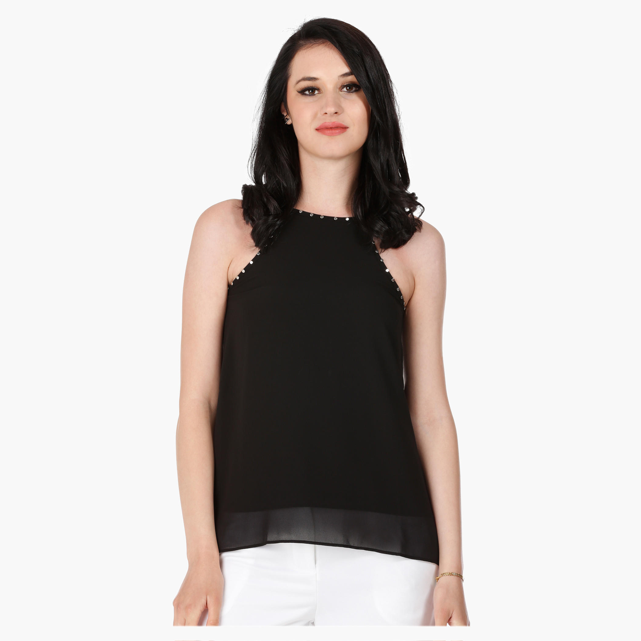 Strappy Crew Neck Top with Studs in Regular Fit-women-clothing-shirtsandblouses-blouses-image-1