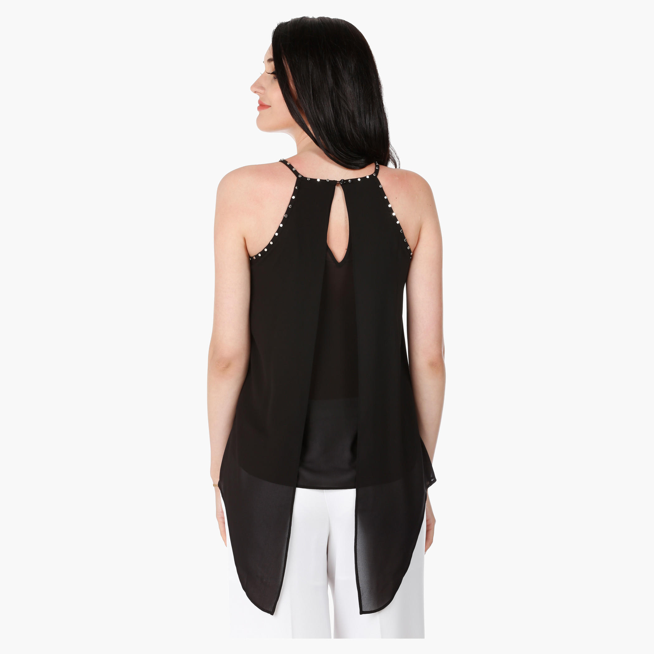 Strappy Crew Neck Top with Studs in Regular Fit-women-clothing-shirtsandblouses-blouses-image-4