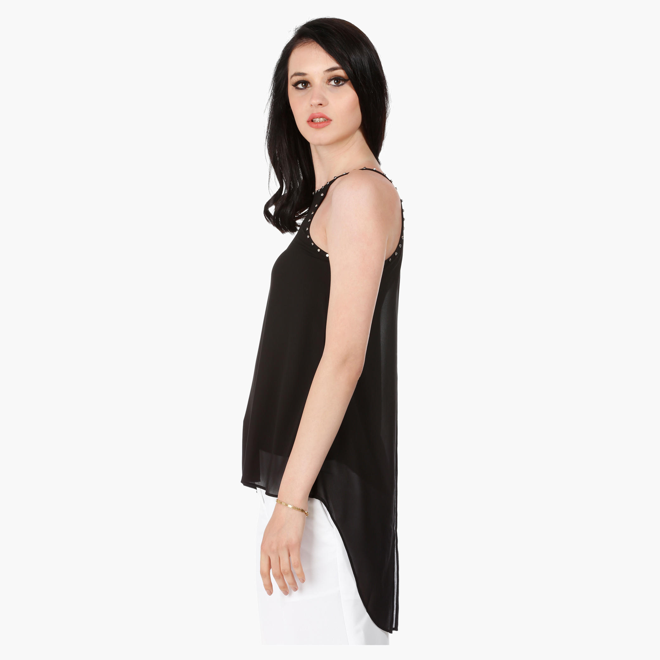 Strappy Crew Neck Top with Studs in Regular Fit-women-clothing-shirtsandblouses-blouses-image-3