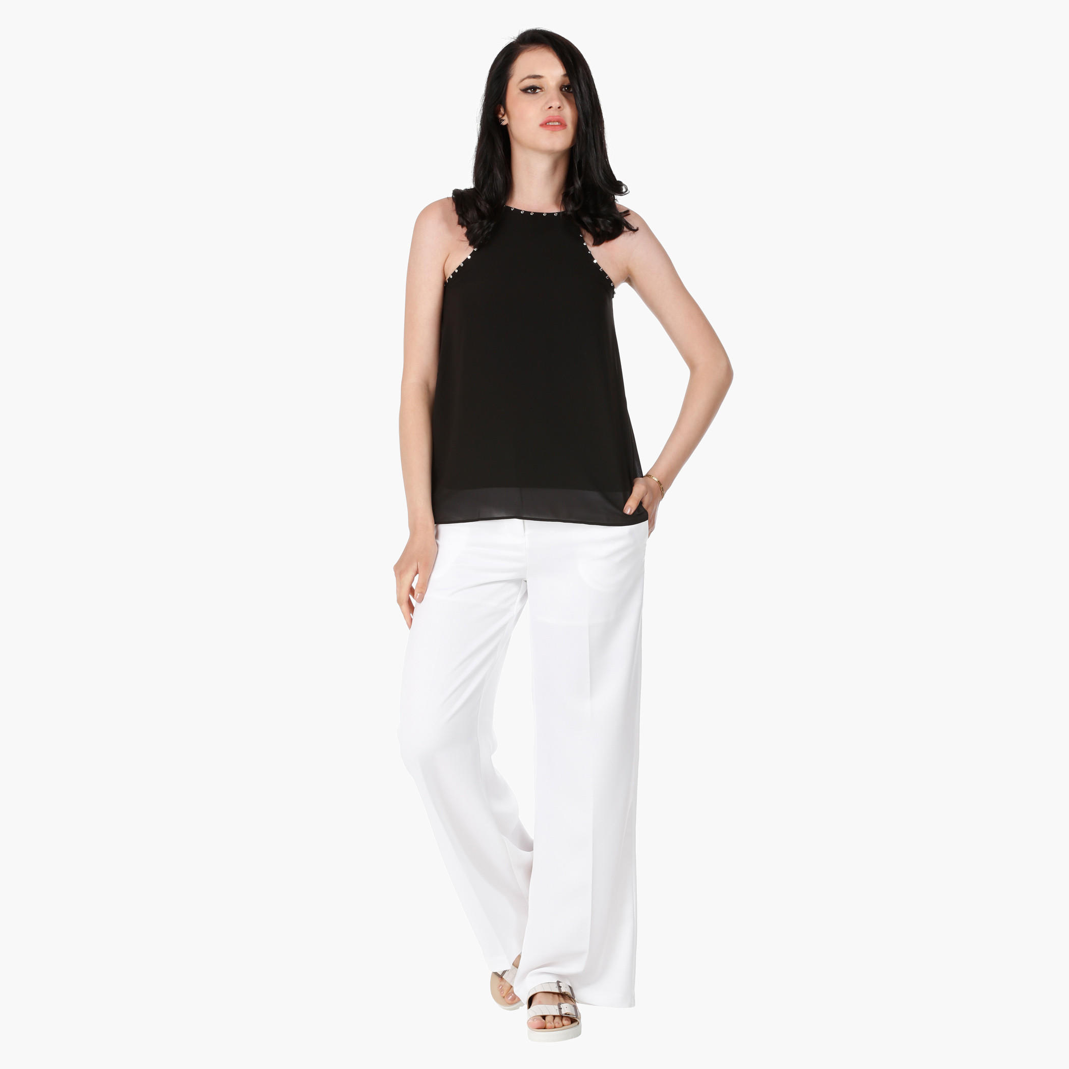 Strappy Crew Neck Top with Studs in Regular Fit-women-clothing-shirtsandblouses-blouses-image-5
