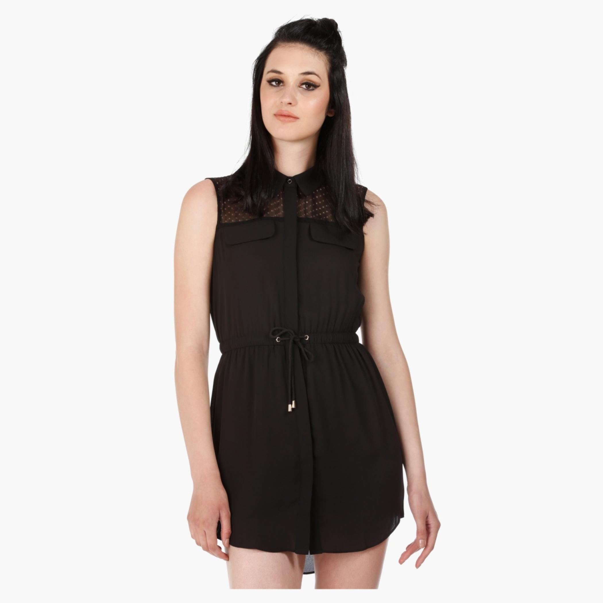 Sleeveless Dress with Perforated Yoke in Regular Fit-women-clothing-dresses-image-1