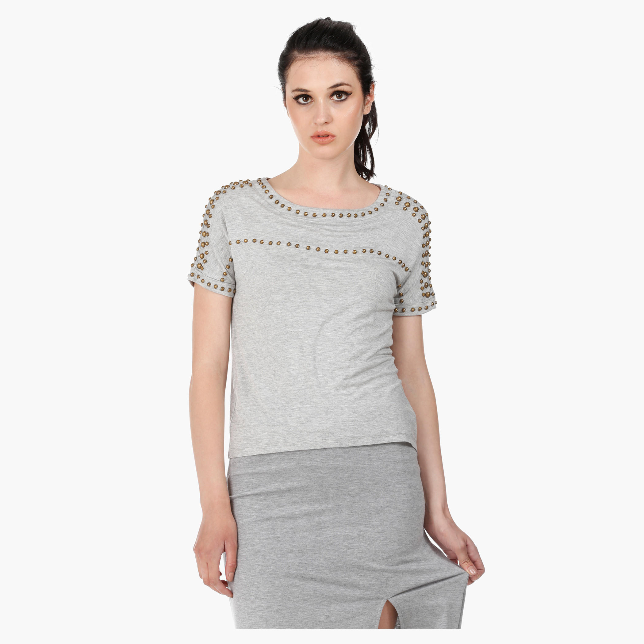 Drop Shoulder Top with Studs in Regular Fit-women-clothing-tshirts-image-10