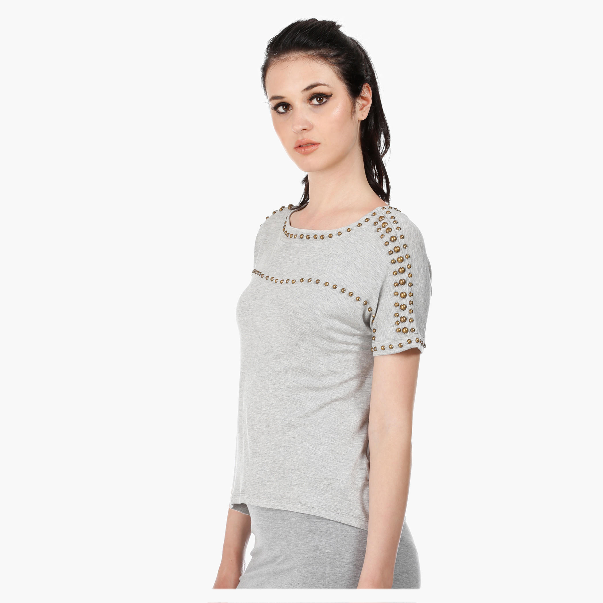 Drop Shoulder Top with Studs in Regular Fit-women-clothing-tshirts-image-8