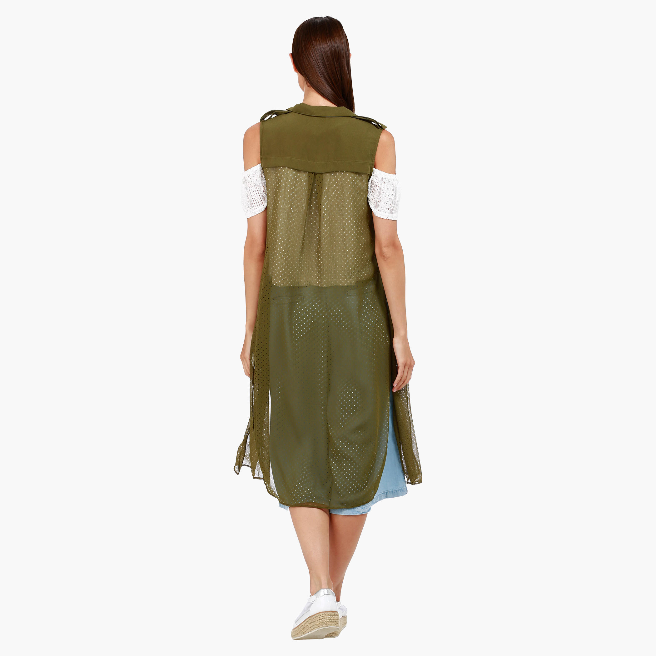 Sleeveless Perforated Longline Jacket with Notched Lapel in Regular Fit-women-clothing-shirtsandblouses-blouses-image-2