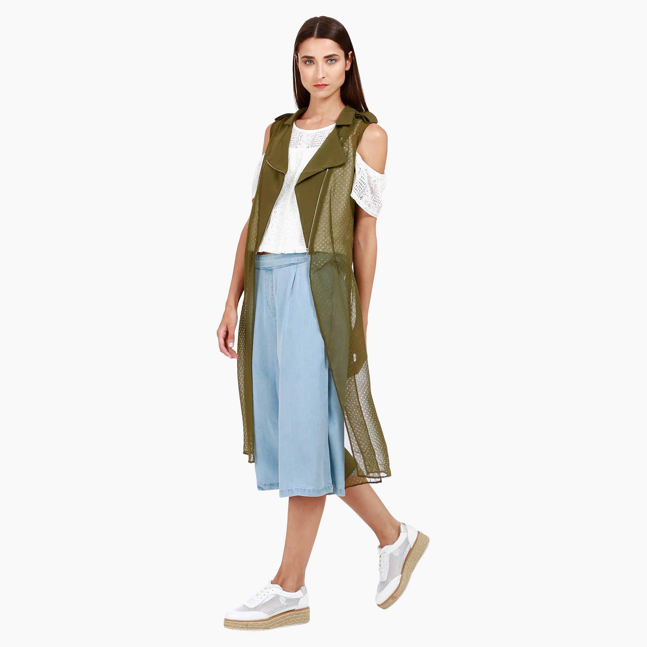 Sleeveless Perforated Longline Jacket with Notched Lapel in Regular Fit-women-clothing-shirtsandblouses-blouses-image-3