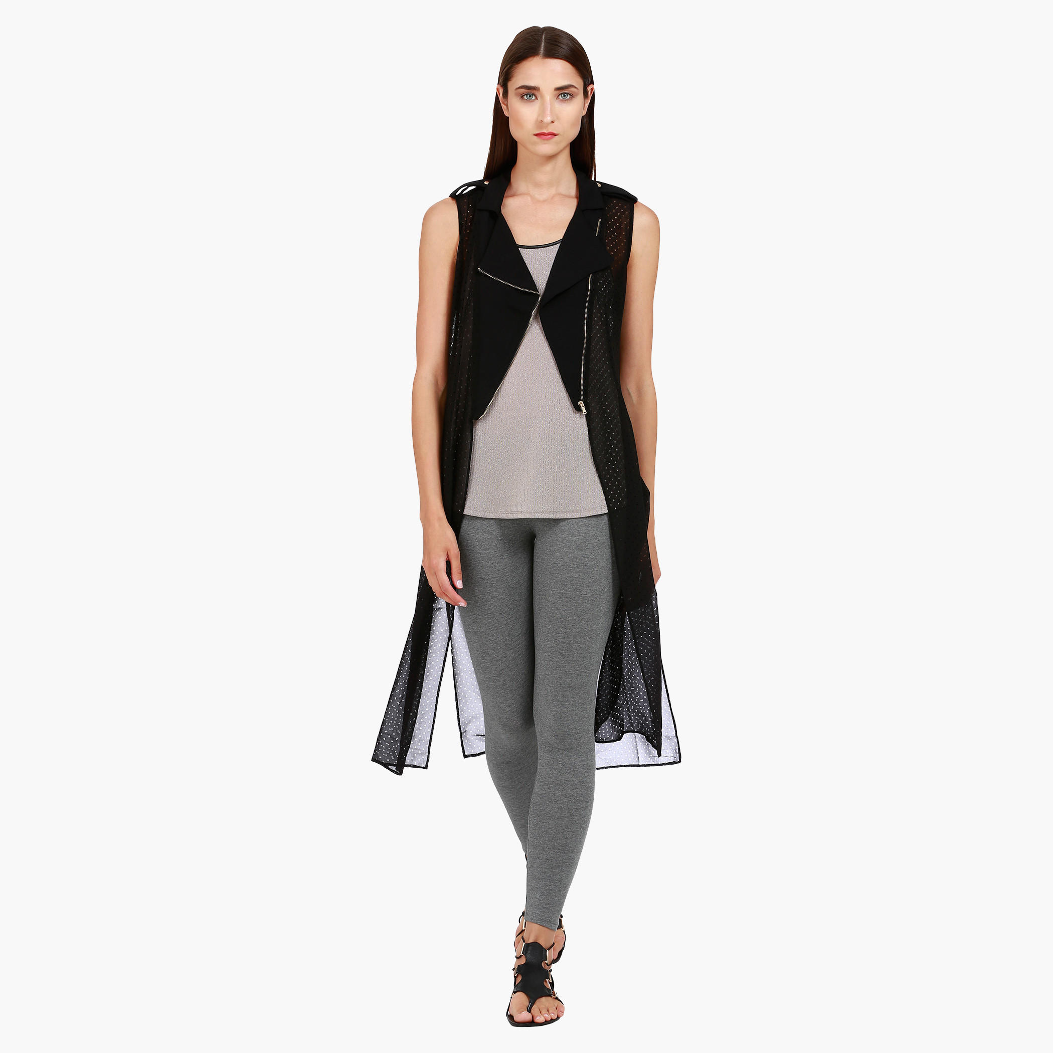 Perforated Sleeveless Longline Jacket with Notched Lapel in Regular Fit-women-clothing-shirtsandblouses-blouses-image-1