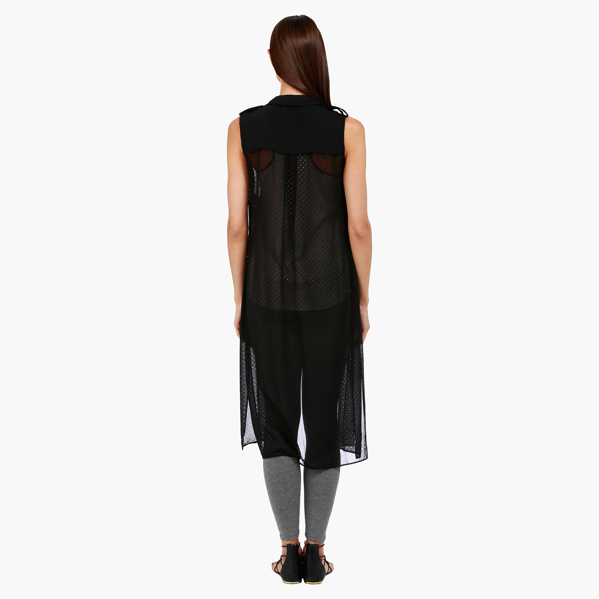Perforated Sleeveless Longline Jacket with Notched Lapel in Regular Fit-women-clothing-shirtsandblouses-blouses-image-2