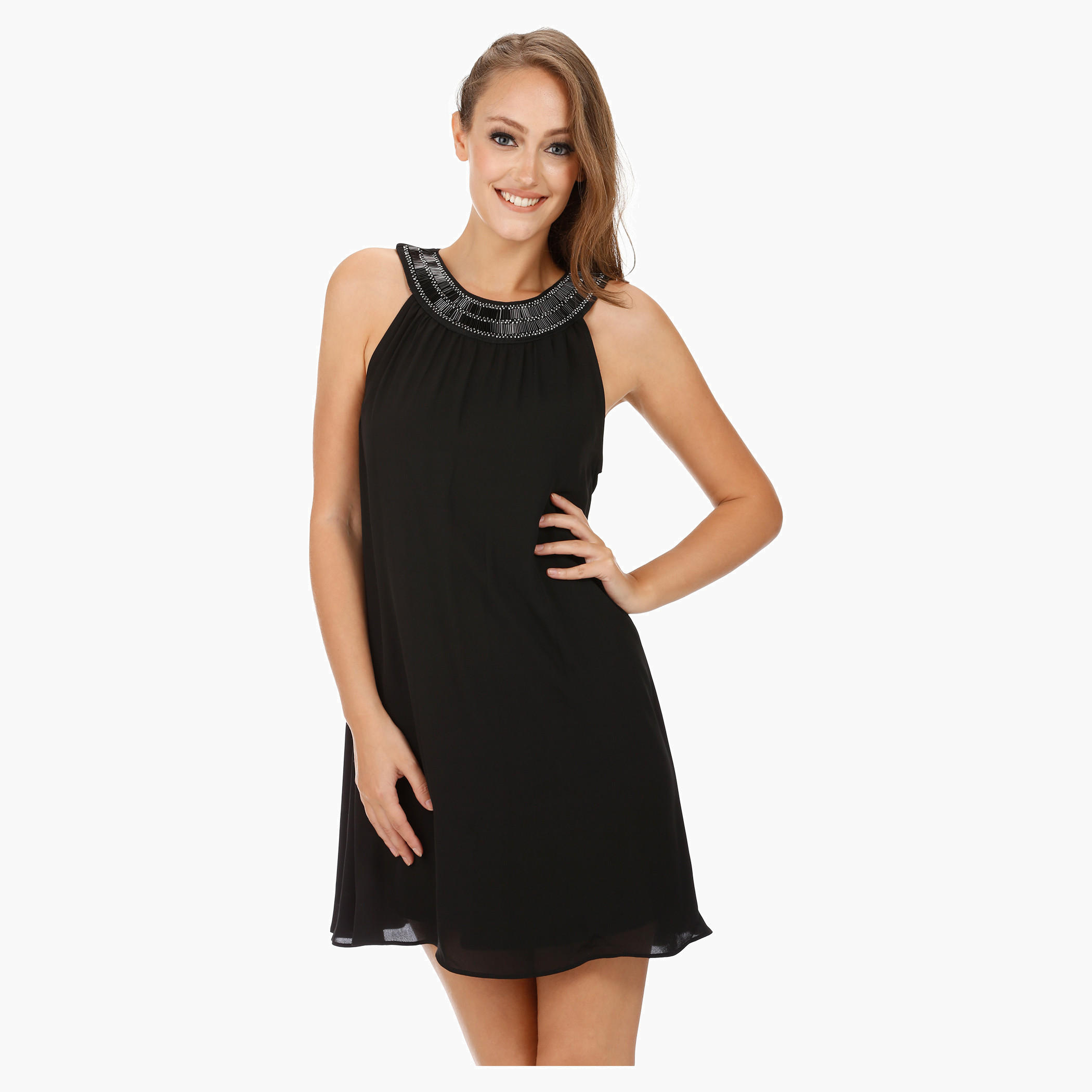 Halter Dress with Beaded Crew Neckline-women-clothing-dresses-image-5