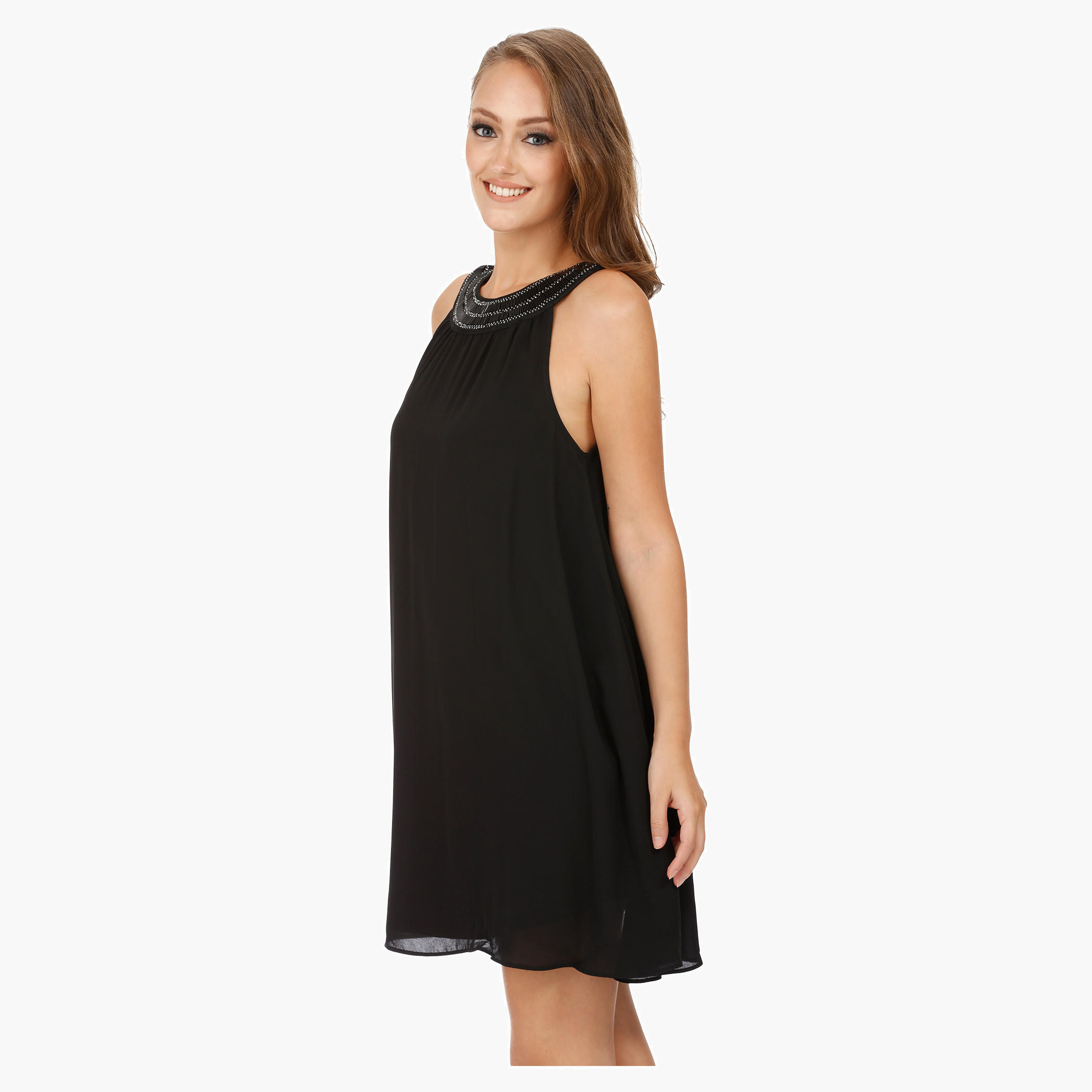 Halter Dress with Beaded Crew Neckline-women-clothing-dresses-image-3