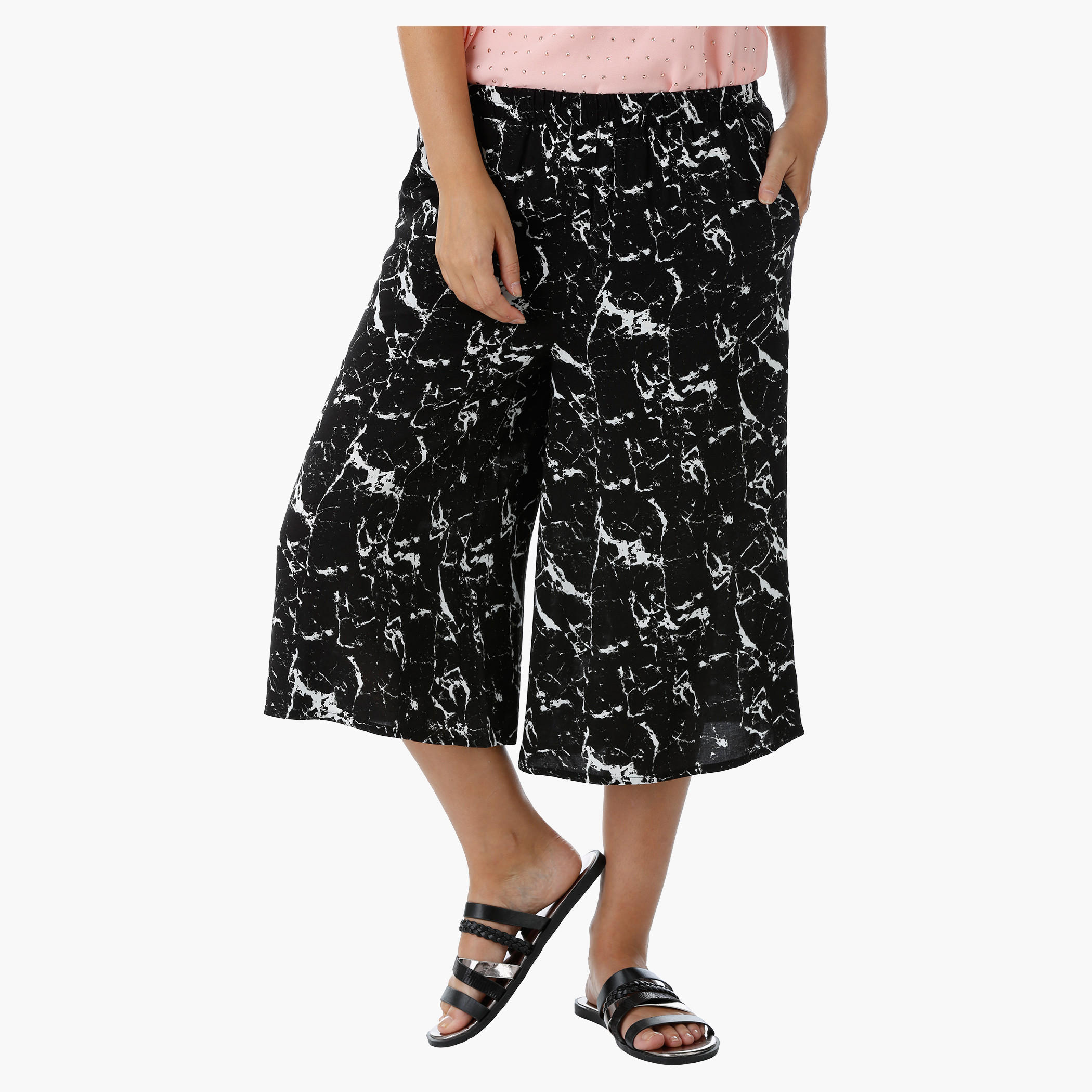 Printed Culottes with Elastic Waistband-women-clothing-bottoms-trousers-image-1