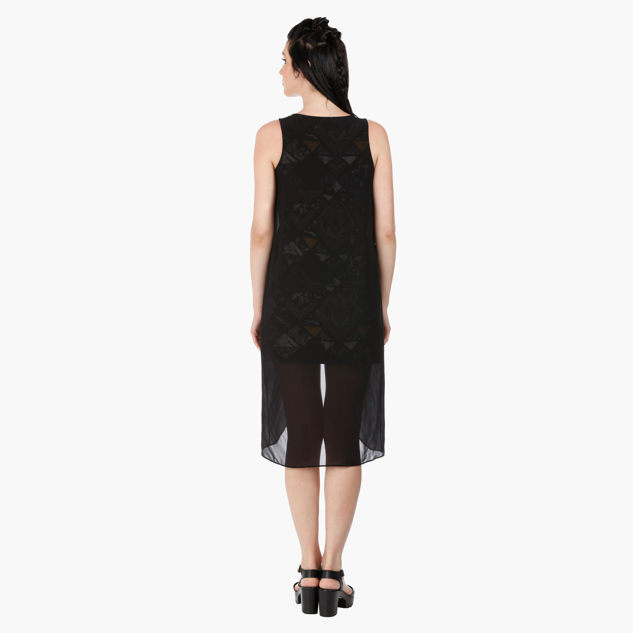 Sleeveless Printed Bodycon Dress with Sheer Cape in Regular Fit-women-clothing-dresses-image-2