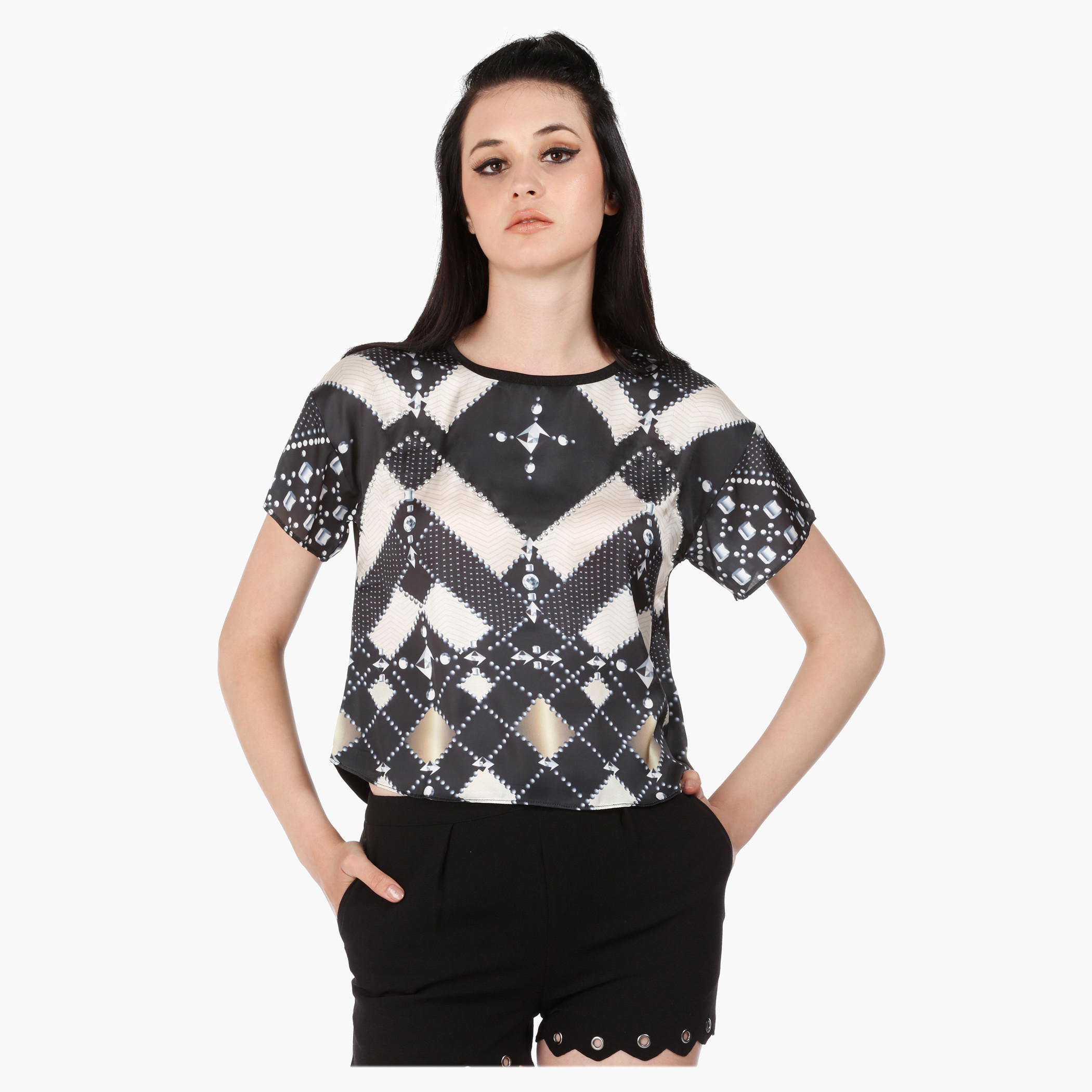 Printed Crew Neck Top with Short Sleeves in Regular Fit-women-clothing-shirtsandblouses-blouses-image-5