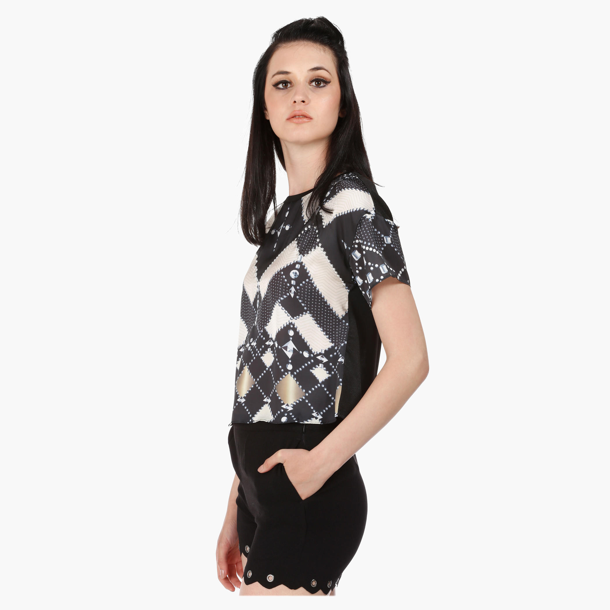 Printed Crew Neck Top with Short Sleeves in Regular Fit-women-clothing-shirtsandblouses-blouses-image-3