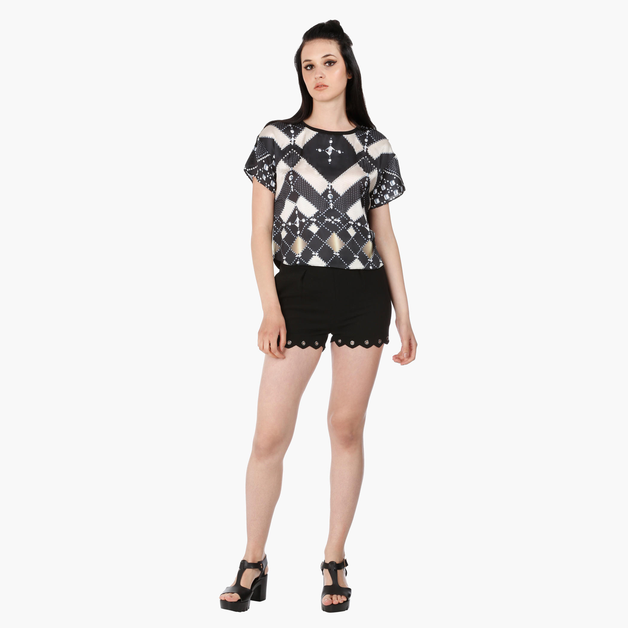 Printed Crew Neck Top with Short Sleeves in Regular Fit-women-clothing-shirtsandblouses-blouses-image-1