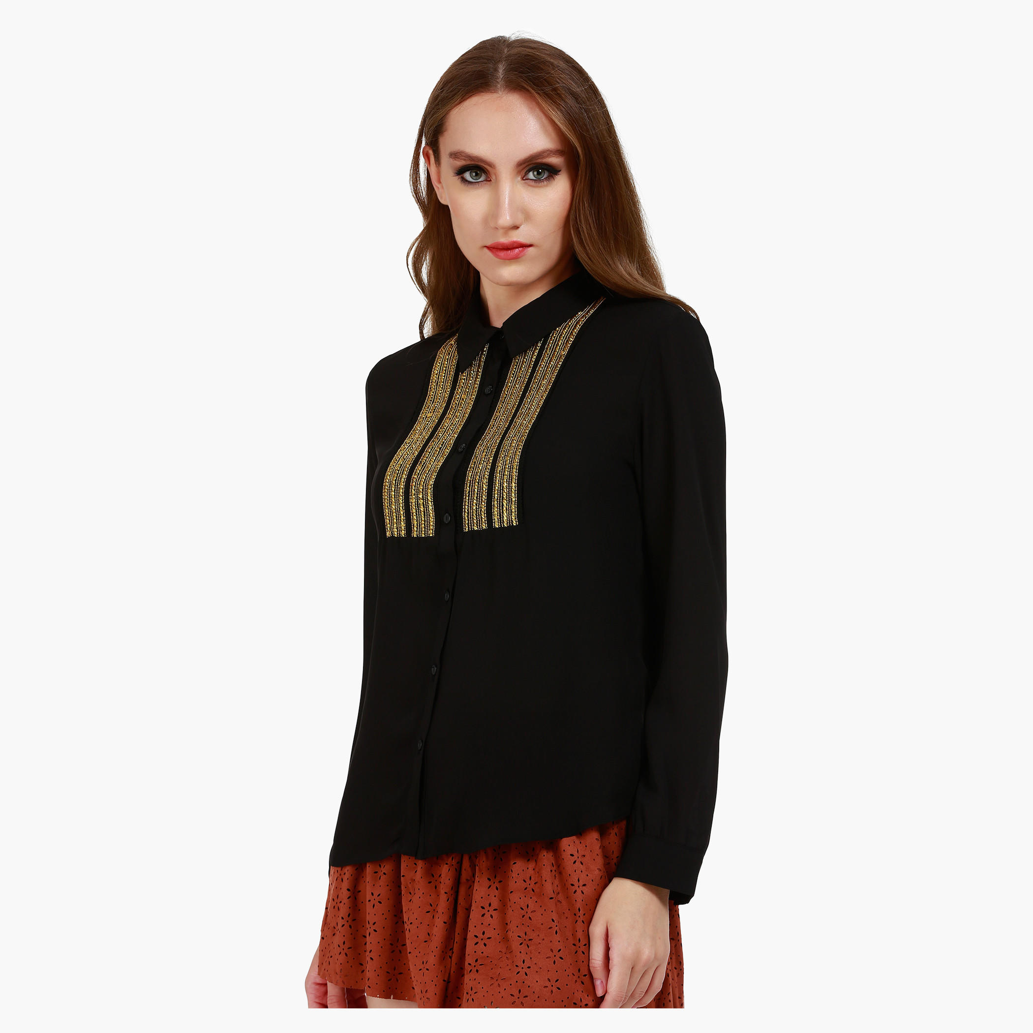 Casual Shirt with Long Sleeves and Chain Bib in Regular Fit-women-clothing-shirtsandblouses-blouses-image-3
