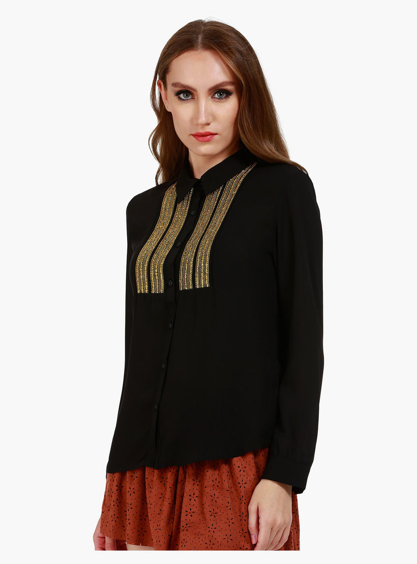 Casual Shirt with Long Sleeves and Chain Bib in Regular Fit-women-clothing-shirtsandblouses-blouses-image-3