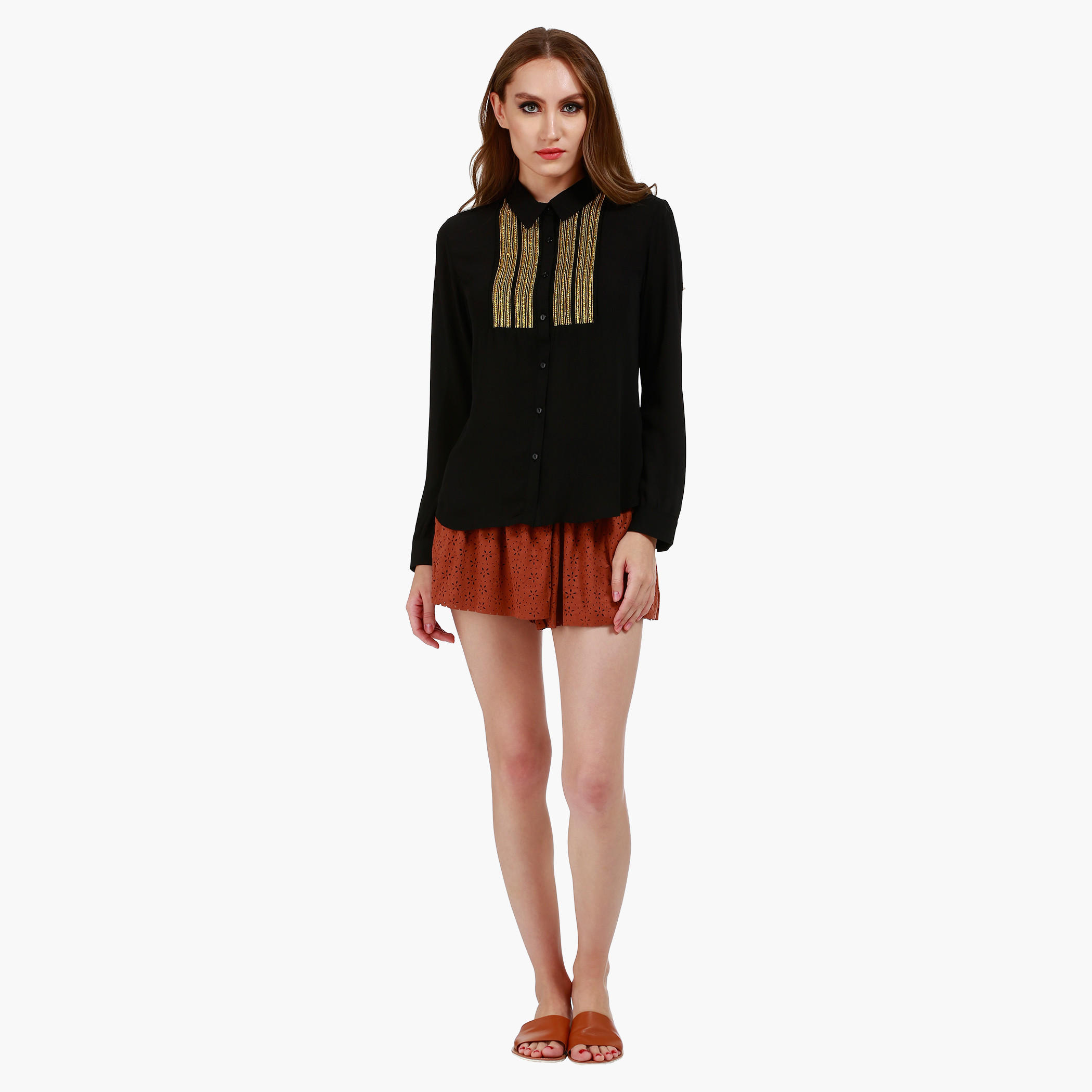 Casual Shirt with Long Sleeves and Chain Bib in Regular Fit-women-clothing-shirtsandblouses-blouses-image-5