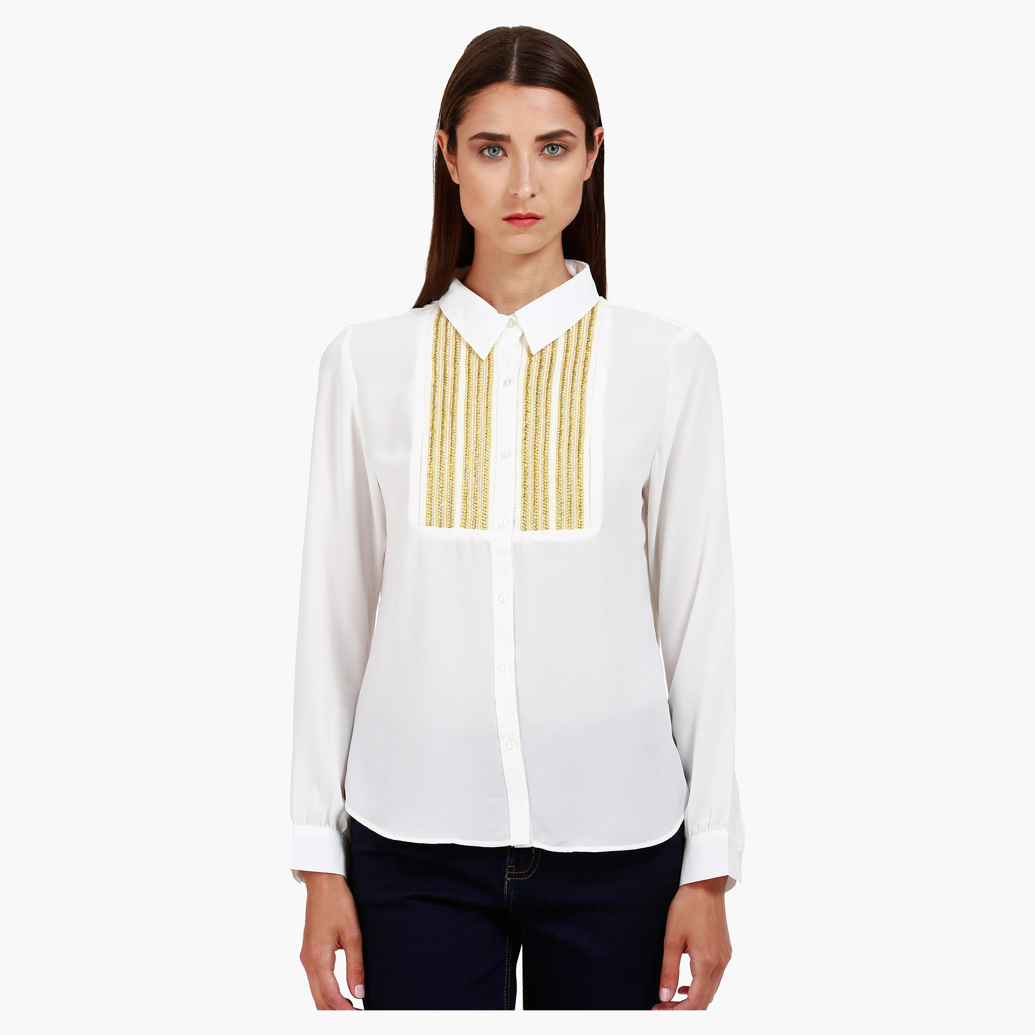 Casual Shirt with Long Sleeves and Chain Bib in Regular Fit-women-clothing-shirtsandblouses-blouses-image-6