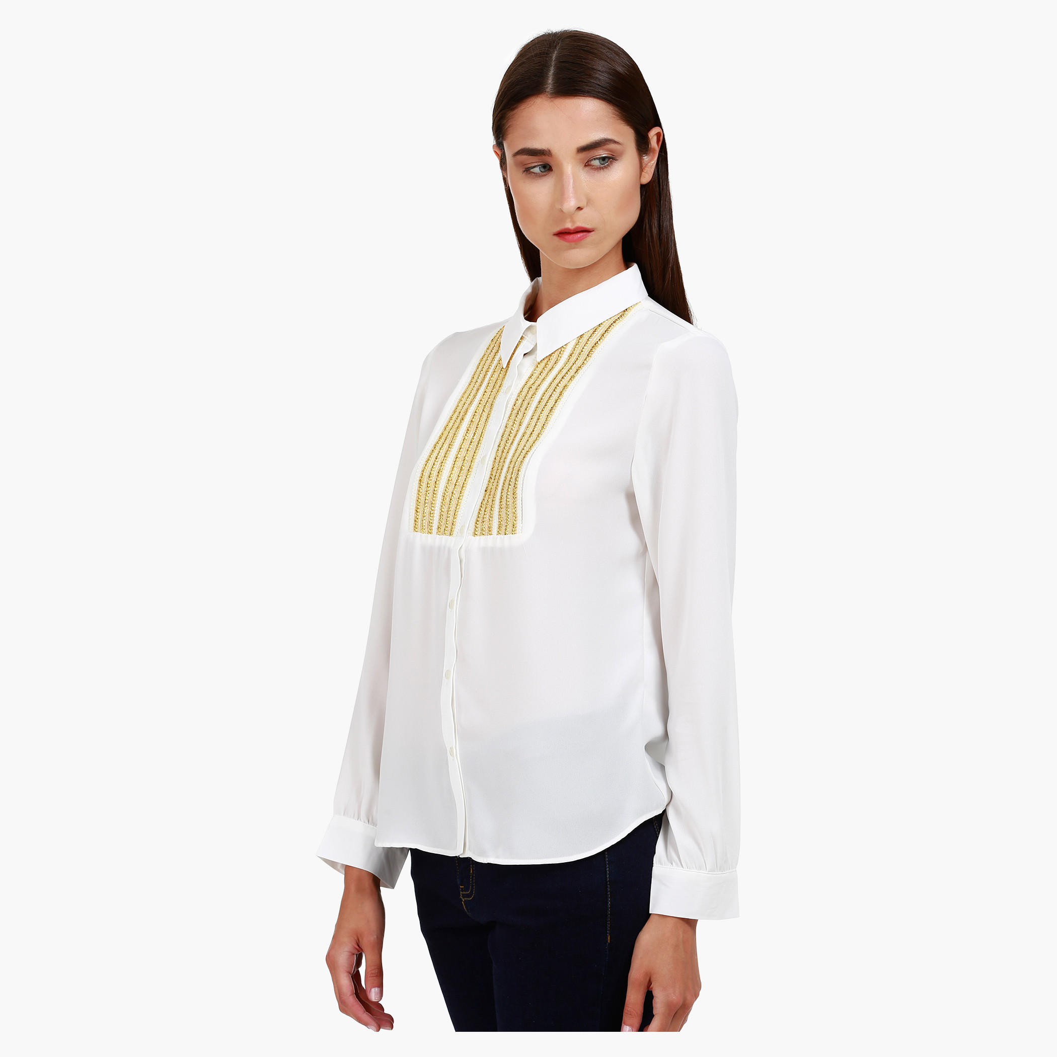 Casual Shirt with Long Sleeves and Chain Bib in Regular Fit-women-clothing-shirtsandblouses-blouses-image-8