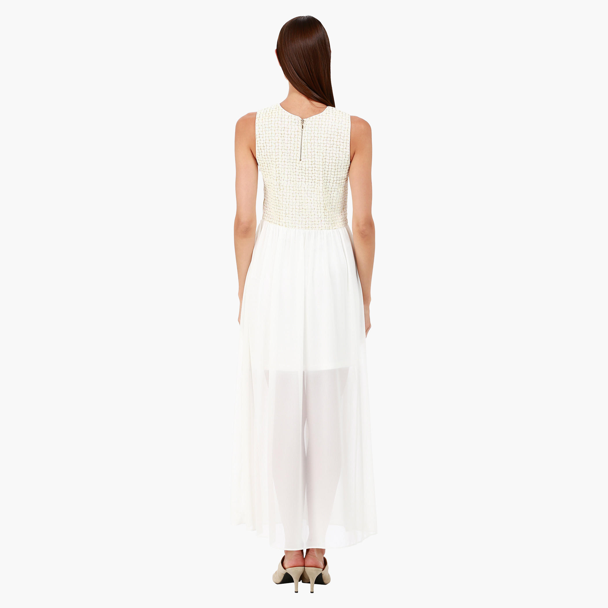Sleeveless Chiffon Maxi Dress with Crew Neck and Embellishments in Regular Fit-women-clothing-dresses-image-2