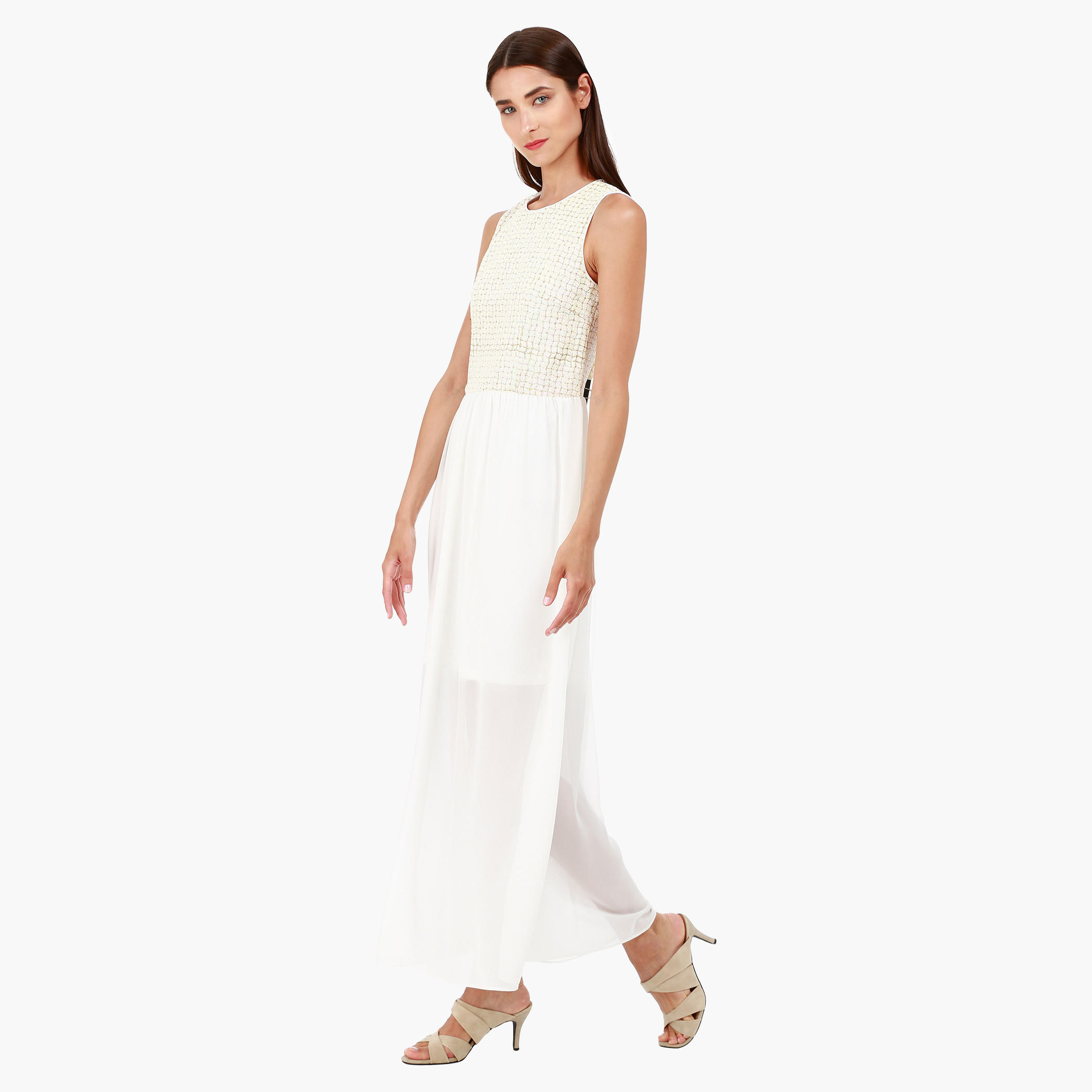 Sleeveless Chiffon Maxi Dress with Crew Neck and Embellishments in Regular Fit-women-clothing-dresses-image-3